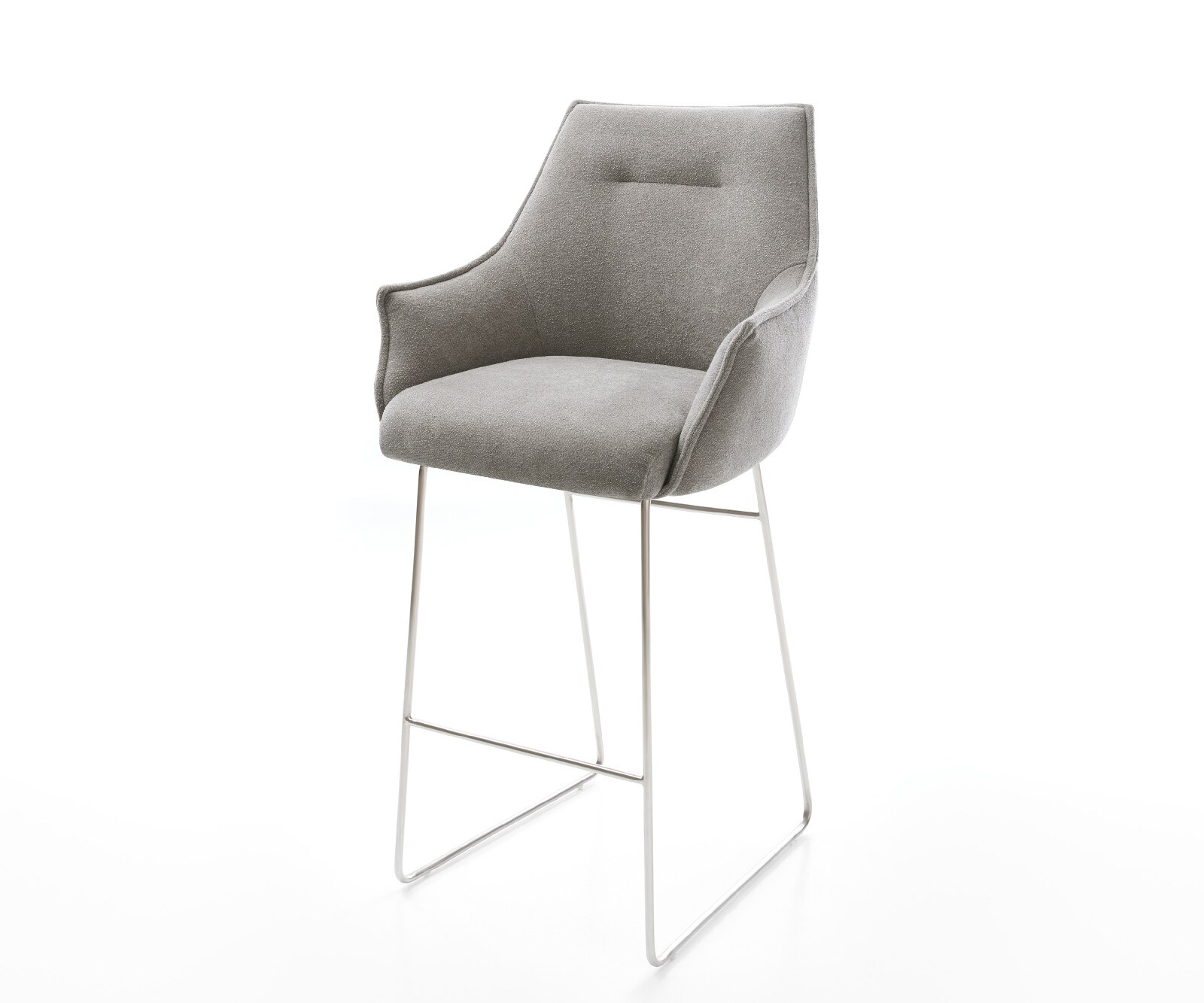 Бар стол Alja-Flex текстуриран плат в меко сиво, основа от неръждаема стомана сребърна, пружинна сърцевина с джобчета