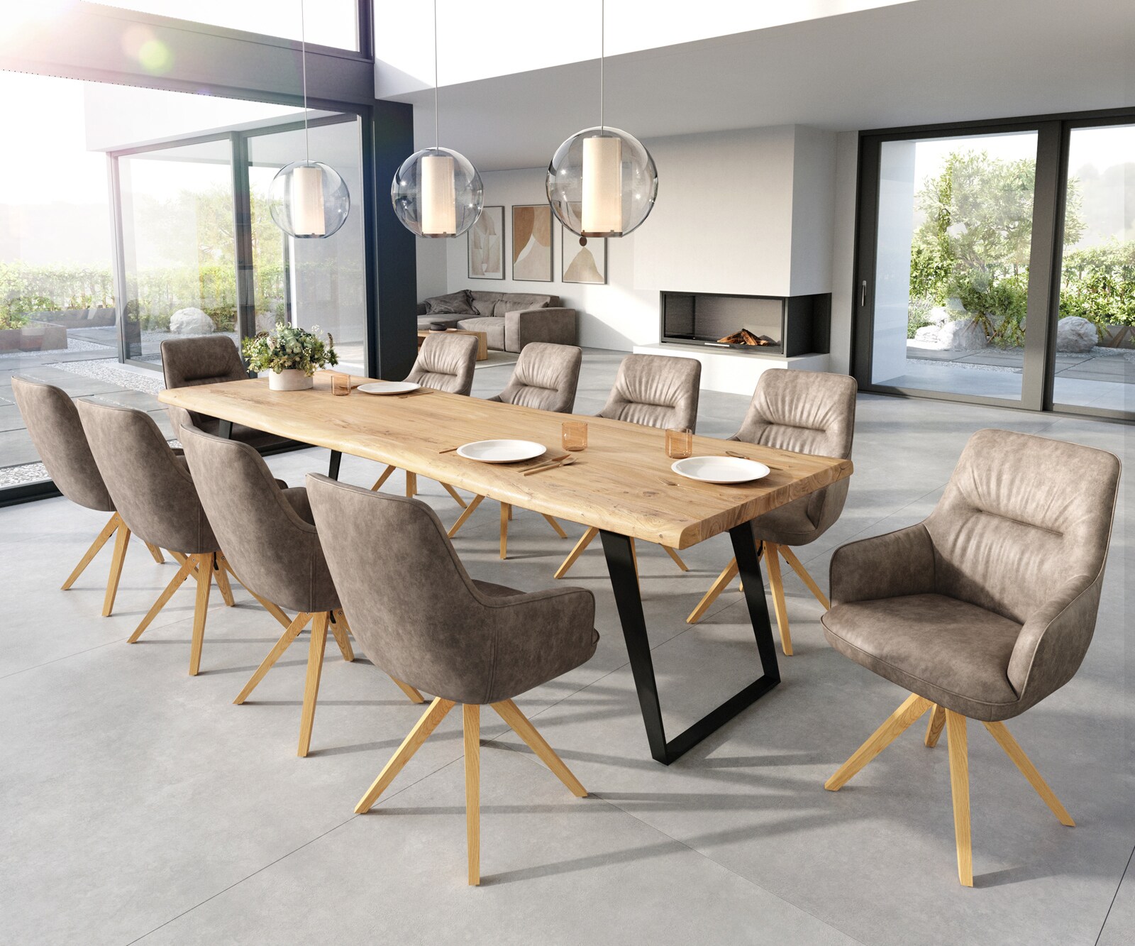 Врътящ се стол с подлакътници Таупе Винтидж Дървена рамка  180° въртящ се Покет пружина Zelia-Flex 4