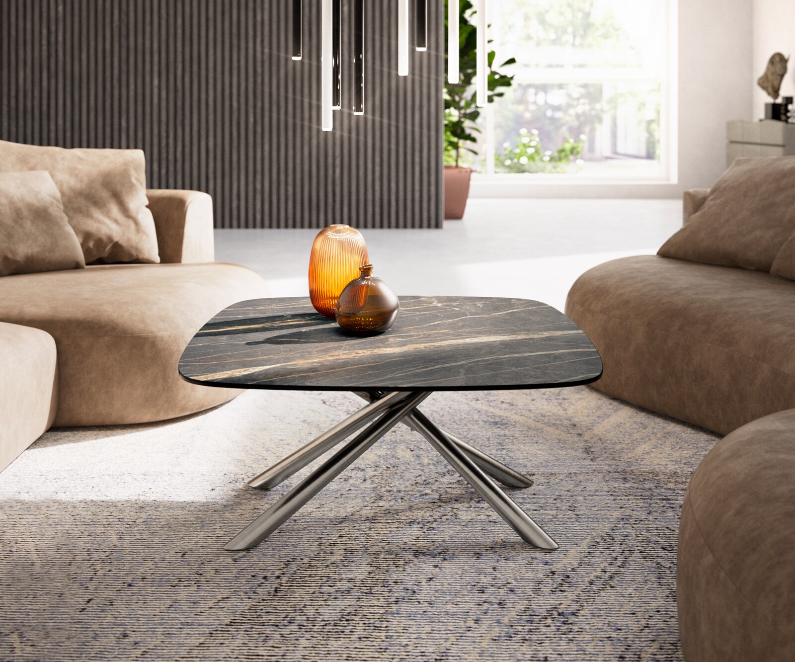 Масичка за кафе Edge Boot 90x90 cm керамика Laminam® Noir Desir Brown Sarity матирана неръждаема стомана 2