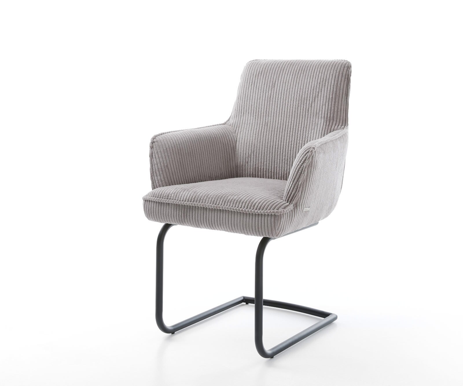 Люлеещ стол с подлакътници Корд Сребристо сив Конзолен крак кръгъл Черен Покет пружина Heira-Flex 1