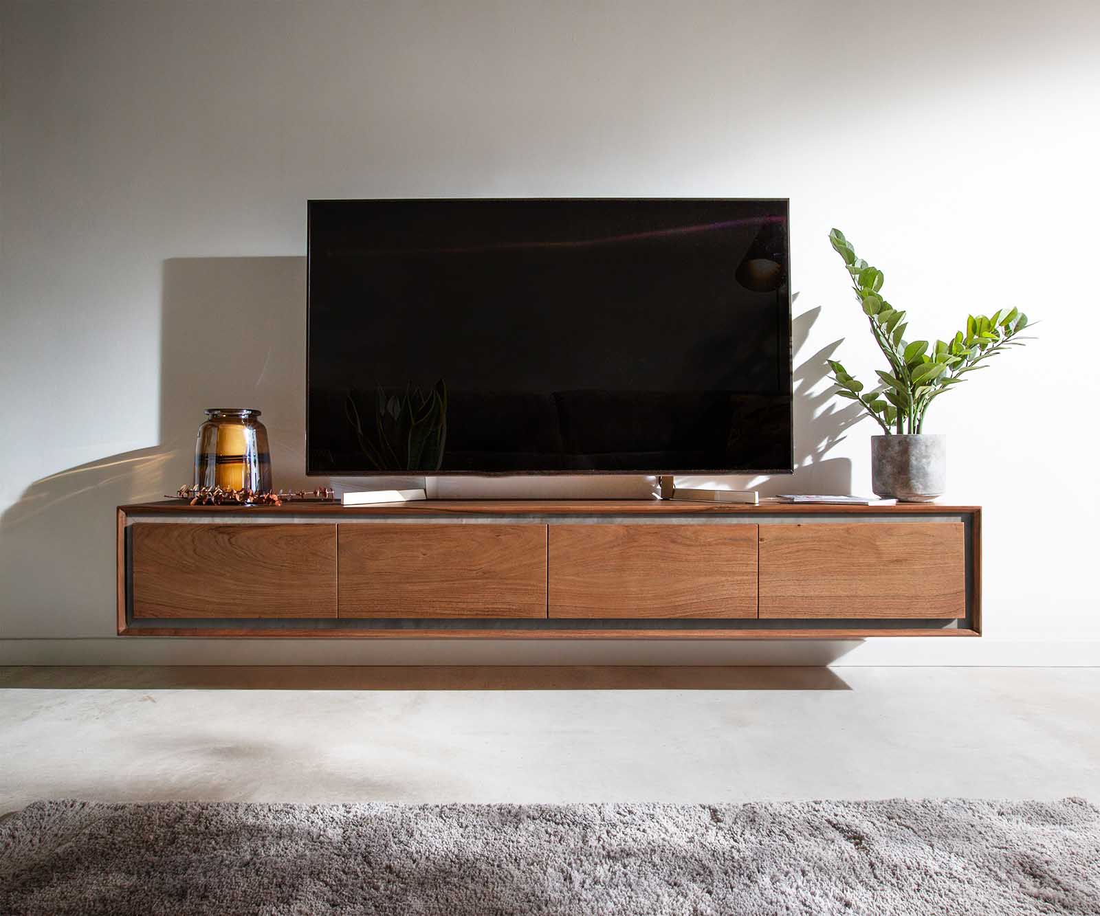 ТВ шкаф 200 cm Акация Кафяв каменен фурнир 4 Врати висящ Stonegrace 1