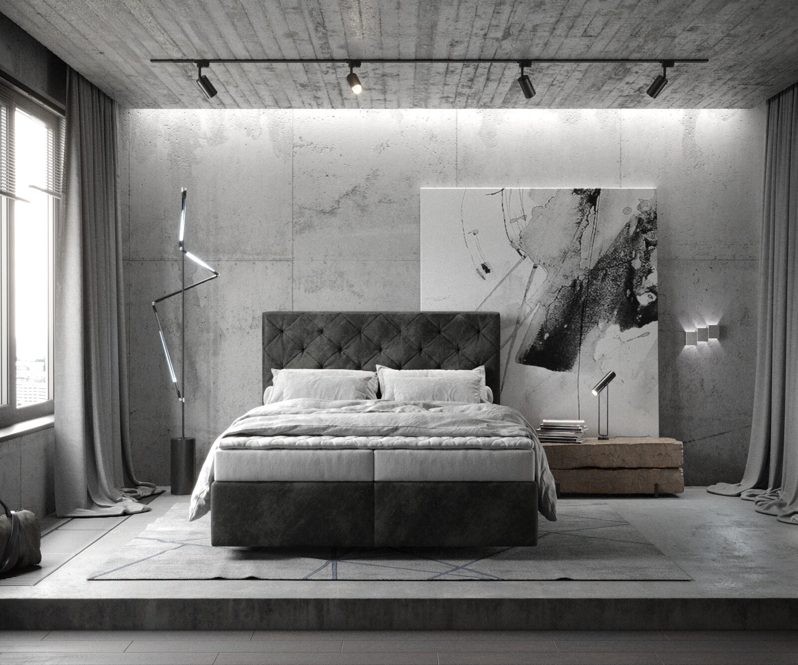 Легло Боксспринг 140x200 cm Микрофибър Антрацит Винтидж с Матрак и Топер Dream-Great 1