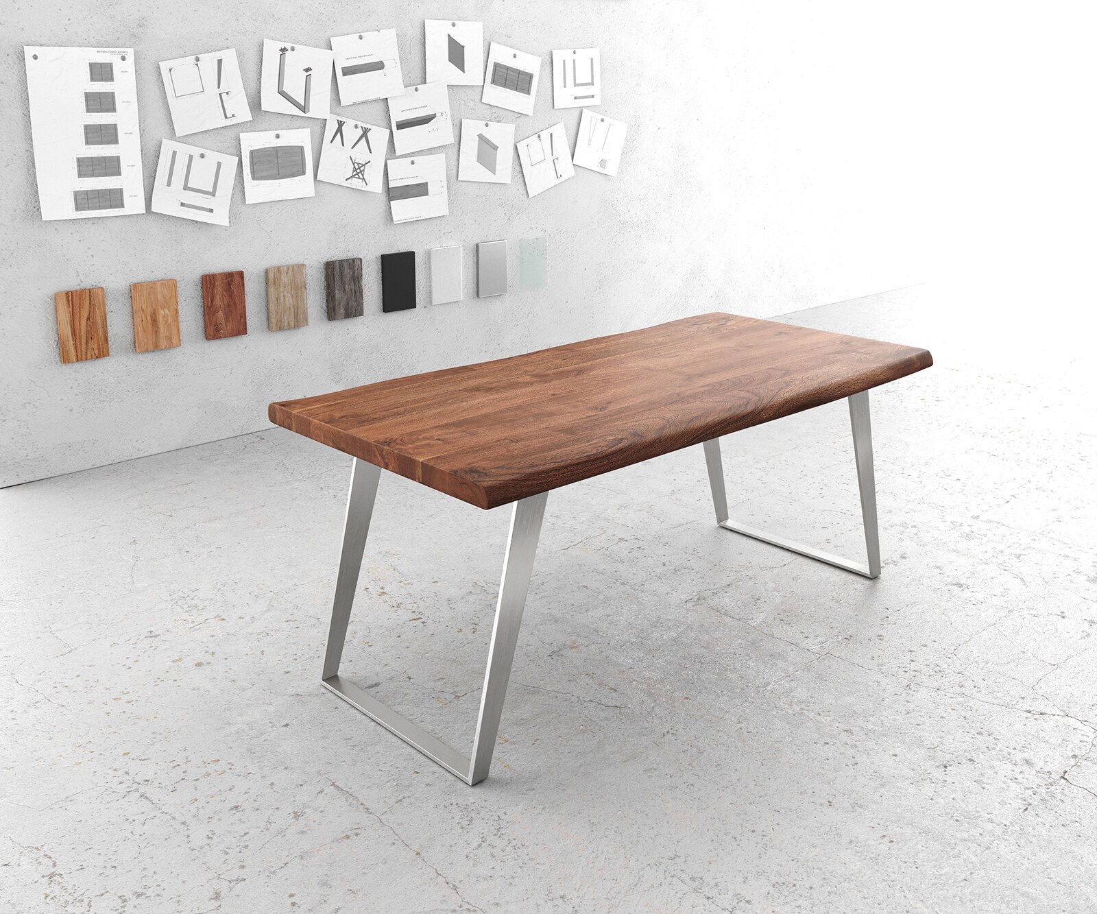 Маса 180x90cm XL Акация Кафяв Неръждаема стомана под ъгъл Edge