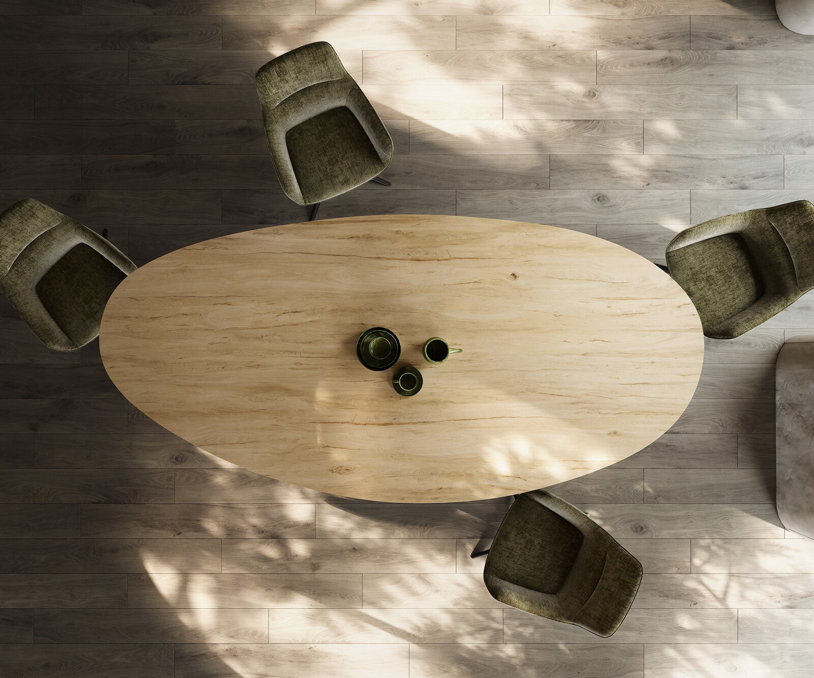 Трапезна маса Edge Oval 280x130, керамика Laminam „®“, цвят „Sabbia“ (дъбов), Zenthara, с остри ръбове, метал, черна 5