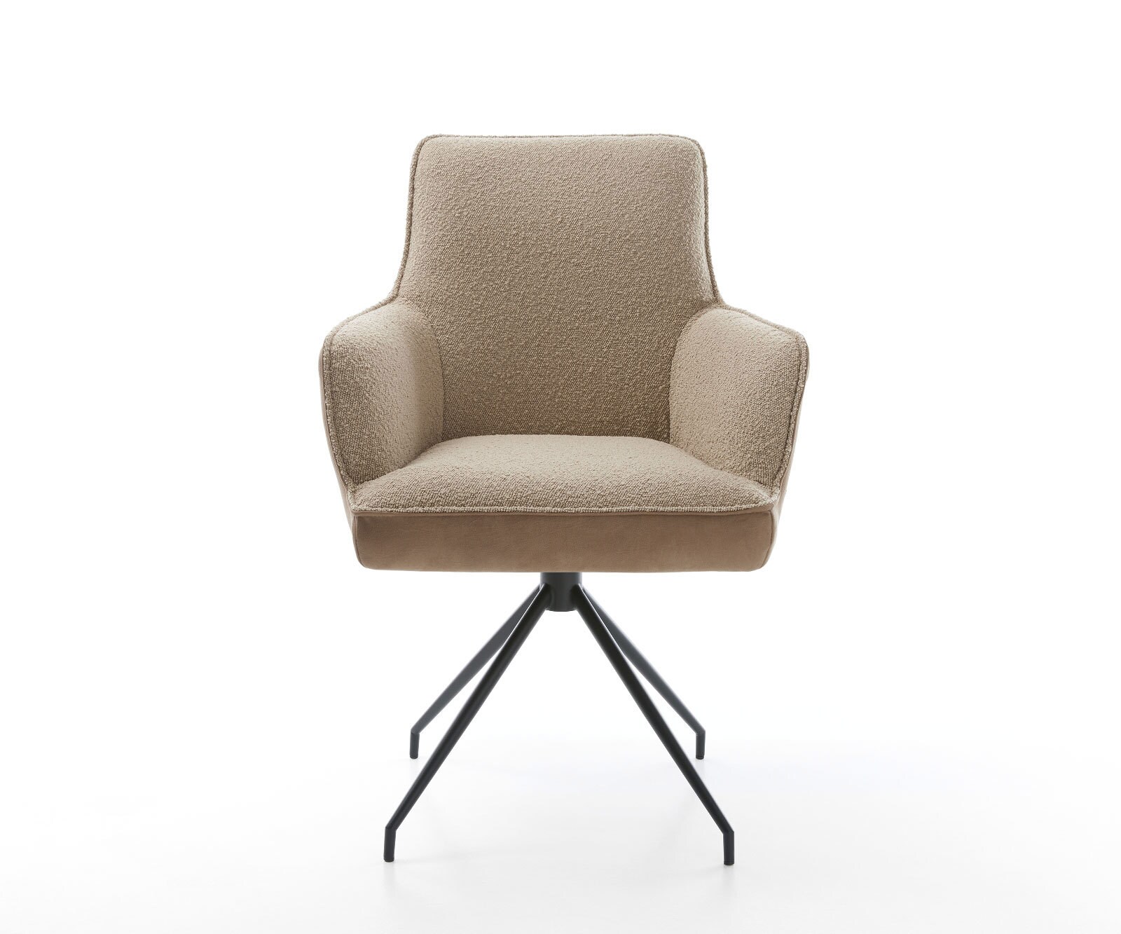 Врътящ се стол с подлакътници Комбинация от дамаски Сиво-Кафяв Конус крак кръгъл Черен 180° въртящ се Покет пружина Heira-Flex 2