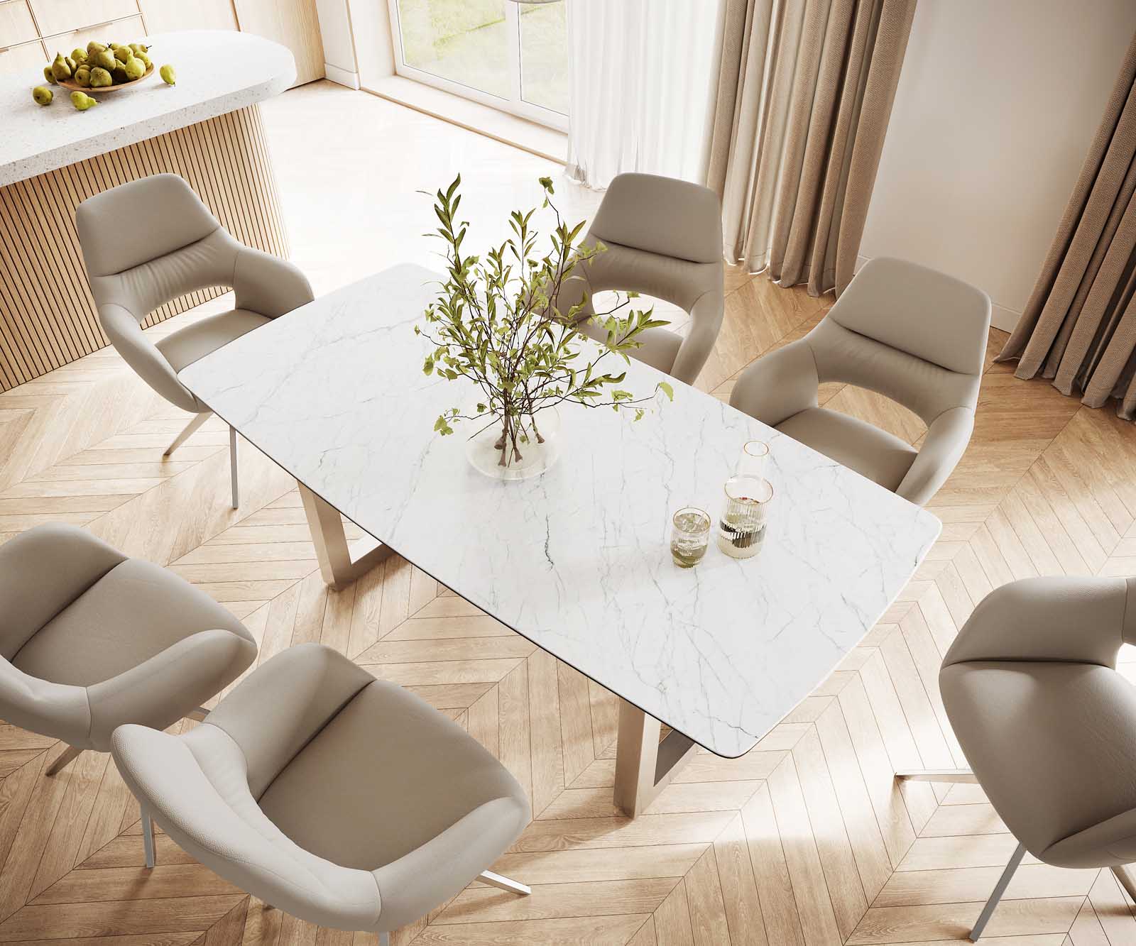 Маса Bootsform 200x100 Keramik Laminam® Statuarietto Бял Неръждаема стомана Широк профил Edge 3