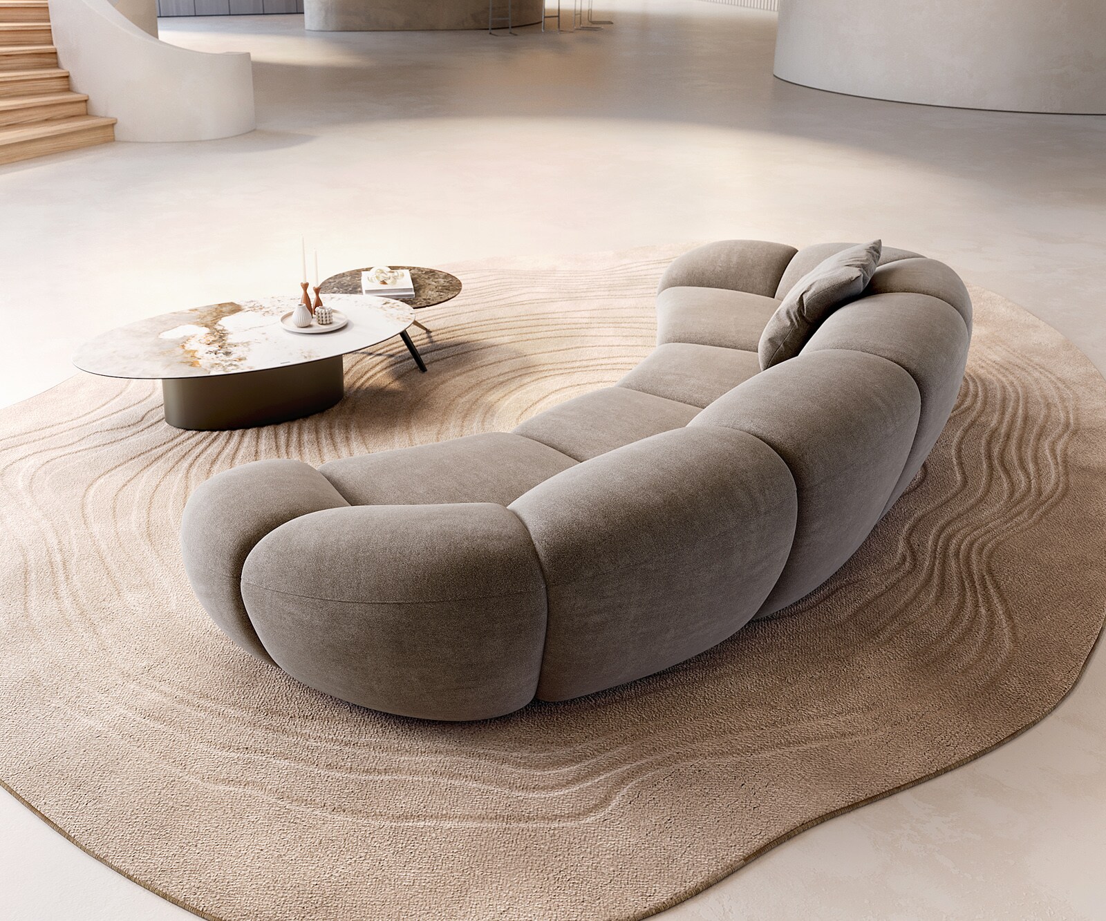 Голям диван Lunna 360x175 cm структуриран плат Soft Taupe 2 възглавници 4