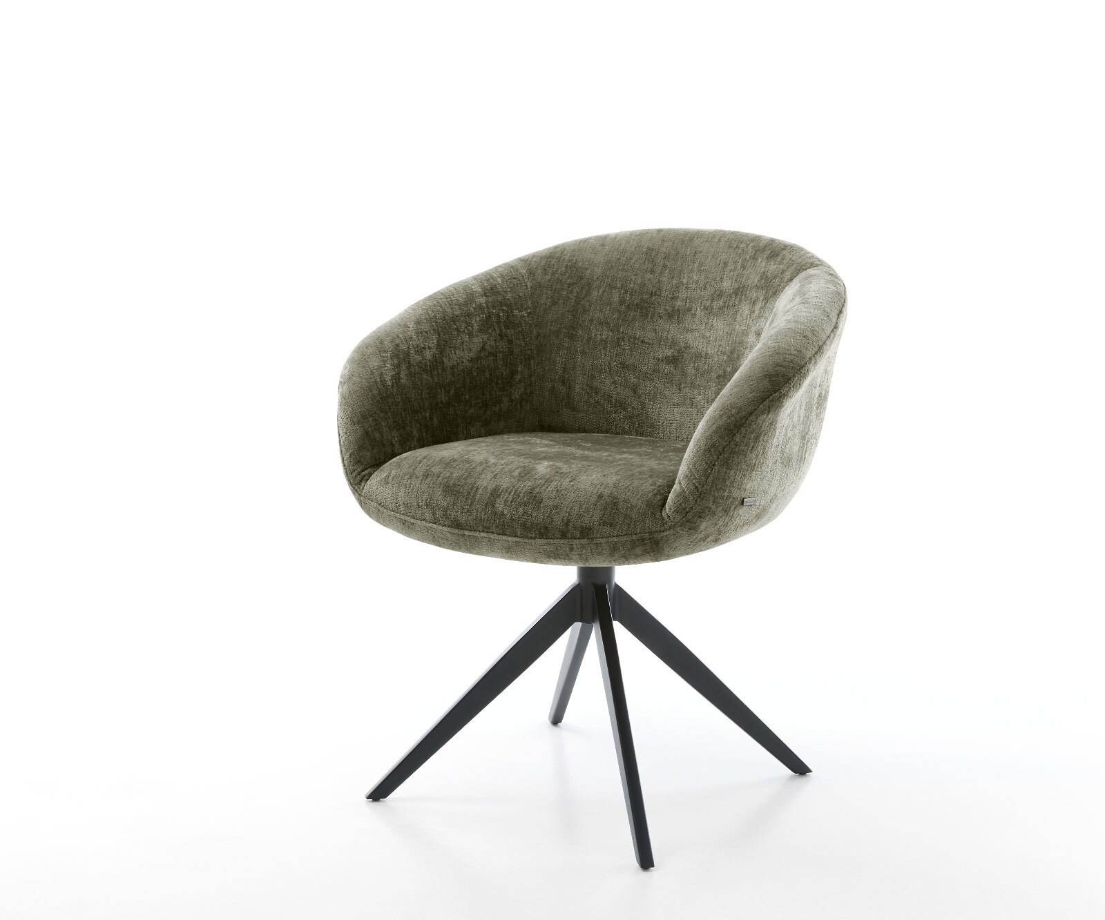 Врътящ се стол с подлакътници Шенил Маслина Конус крак плосък Черен 360° въртящ се Люлеещ се Покет пружина Vinka-Flex 1