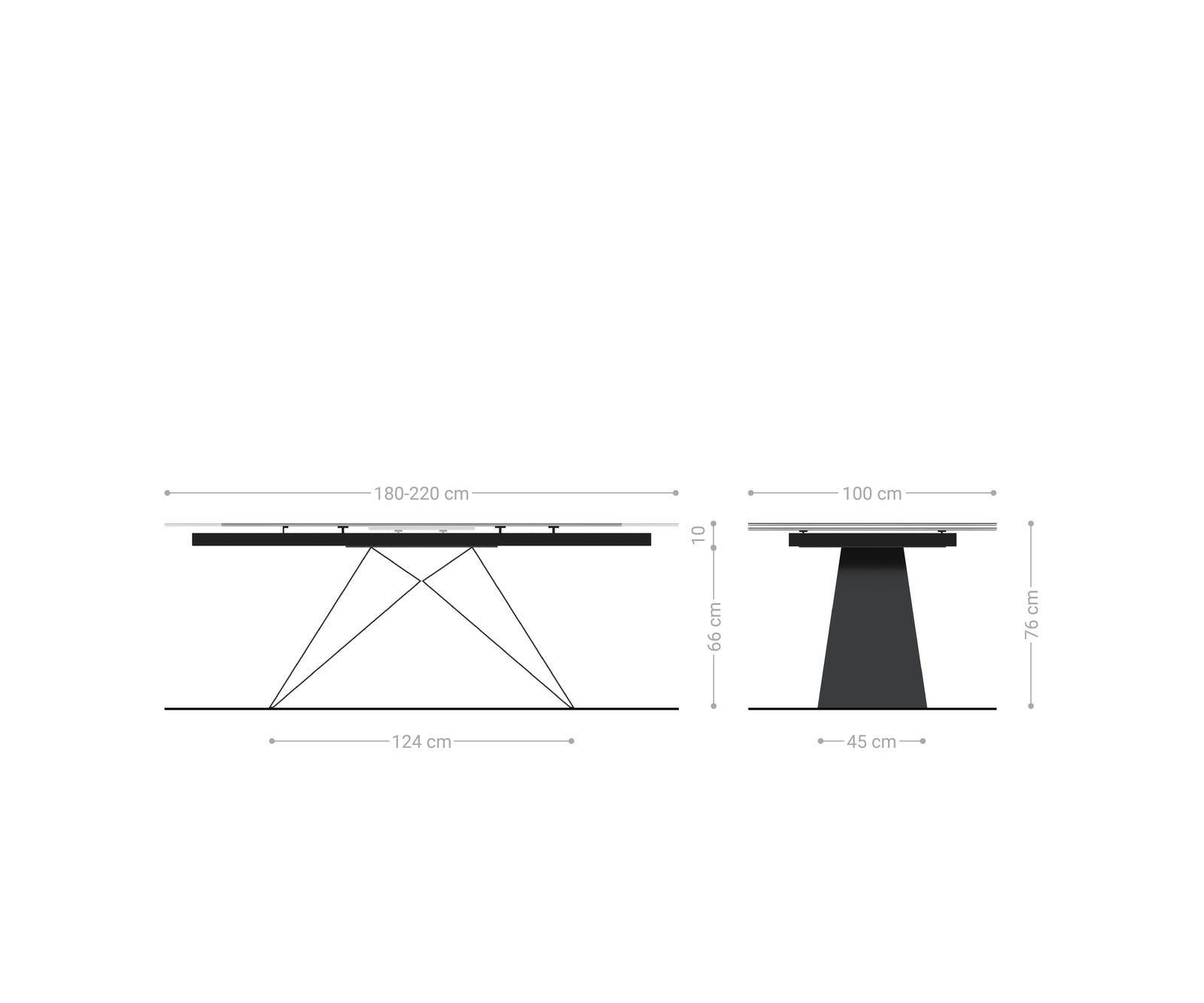 Маса 180-220x100 РелефноСтъкло ОпушеноЧерен 3D-Design V-Рамка плоска стомана Черен разтегателна Edge 6