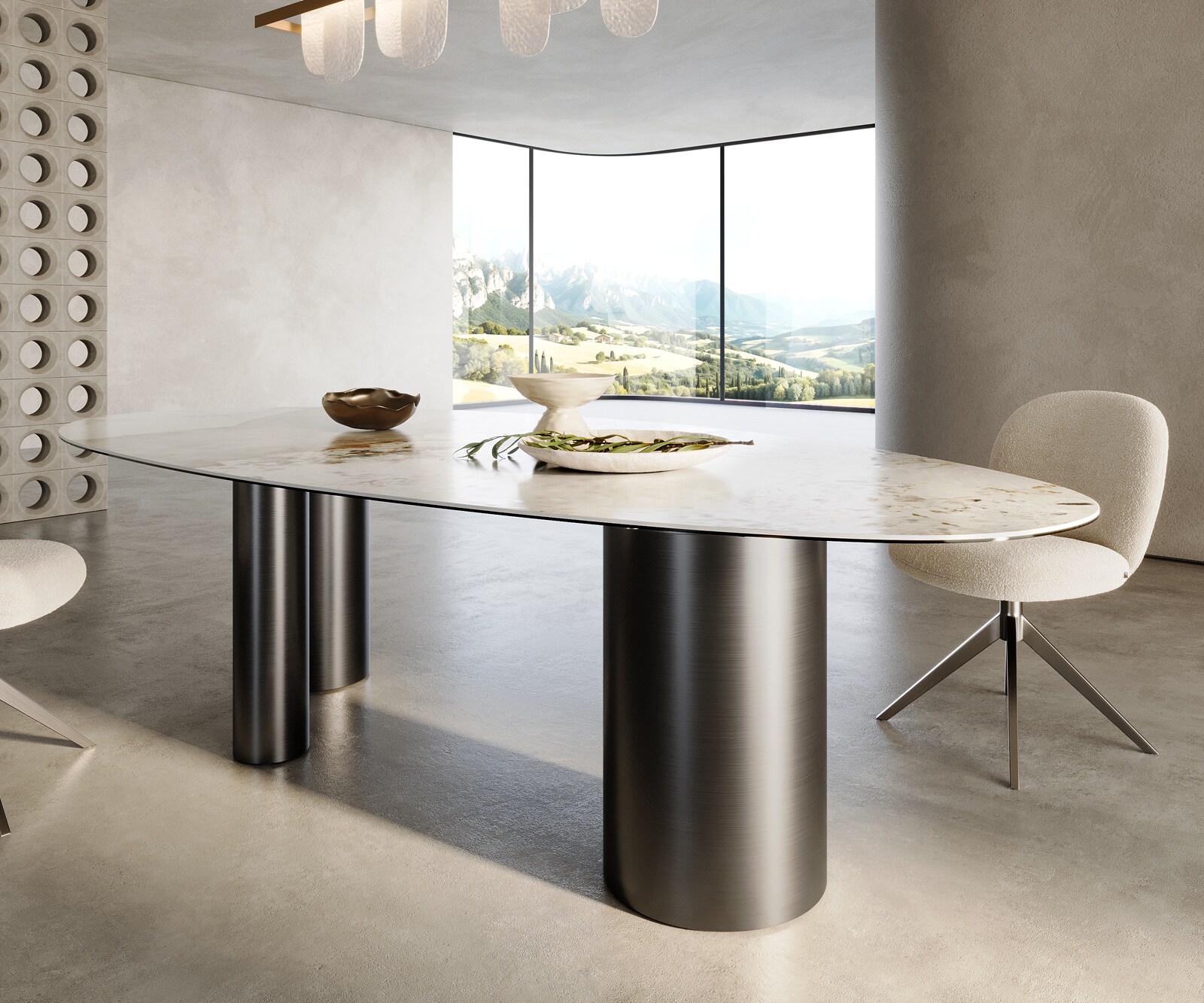 Трапезна маса Edge Oval 280x130, керамика Minas Melange, бяло-бежово, Troa, неръждаема стомана, графит 5