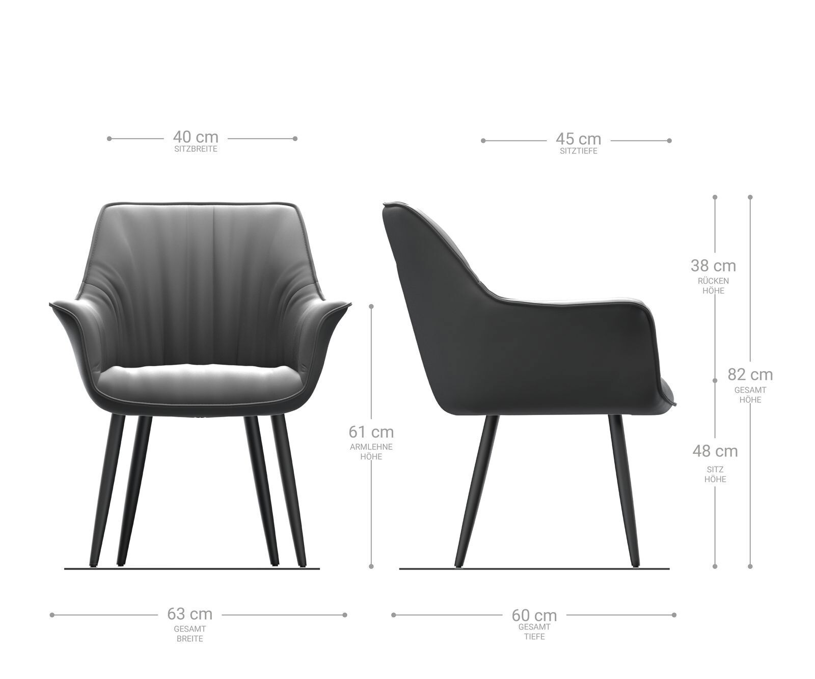 Стол с подлакътници Кадифе Сив 4-крака Прави Неръждаема стомана Keila-Flex 1