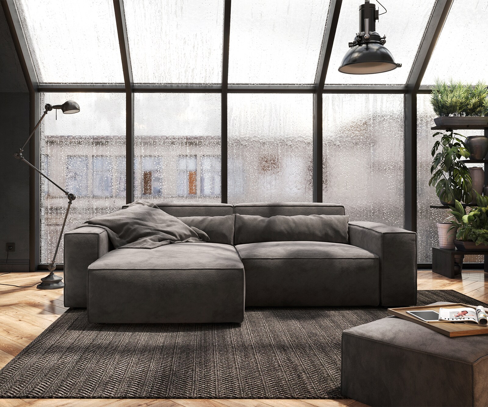 Ъглов диван L 260x160 cm Микрофибър КакиКафяв Варианти лежанка с табуретка Sirpio 1