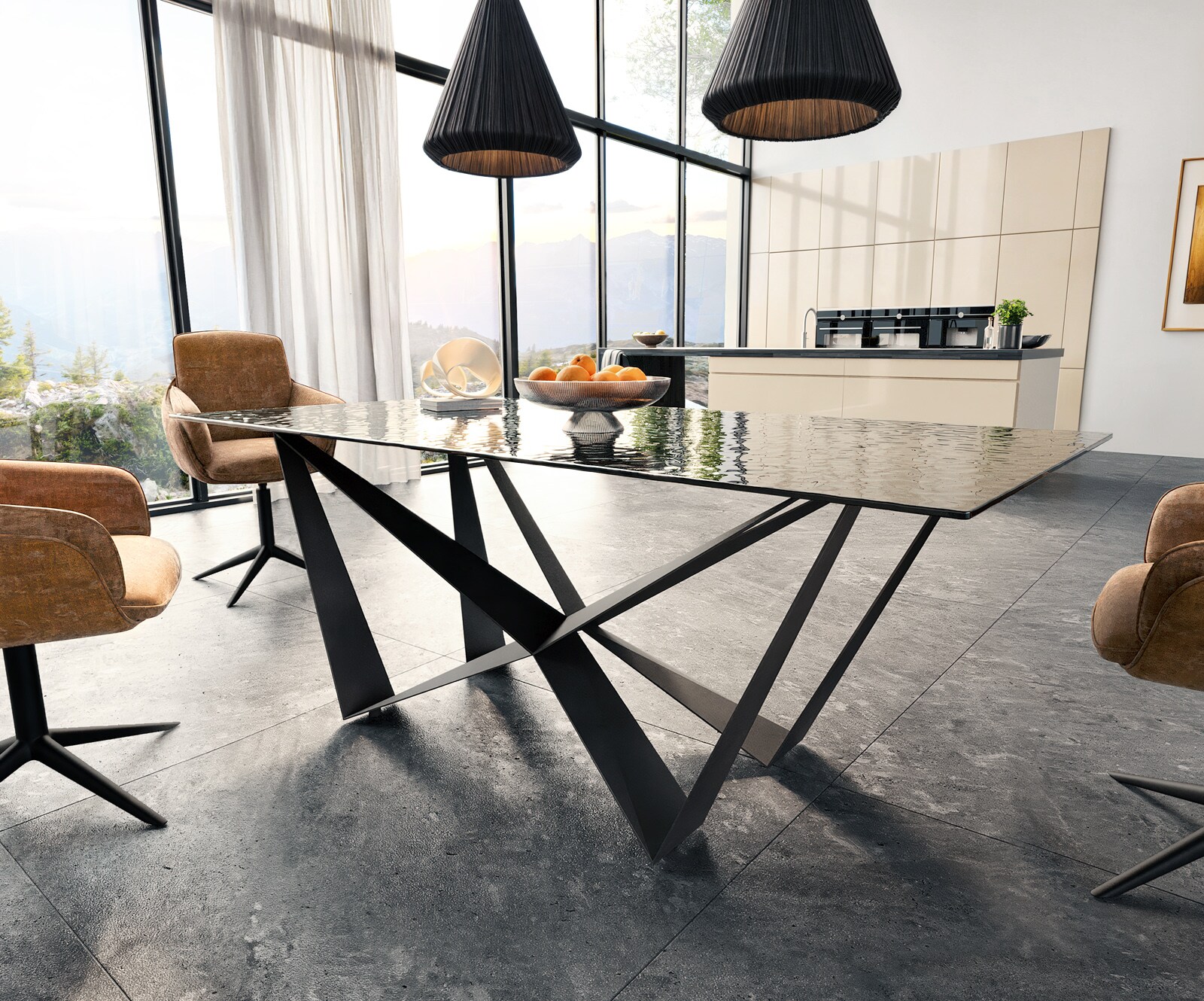 Трапезна маса Edge 200x100 Relief стъкло опушено черно 3D дизайн Spider плоска стомана черно 3 Трапезна маса Edge 200x100 Relief стъкло опушено черно 3D дизайн Spider плоска стомана черно 3