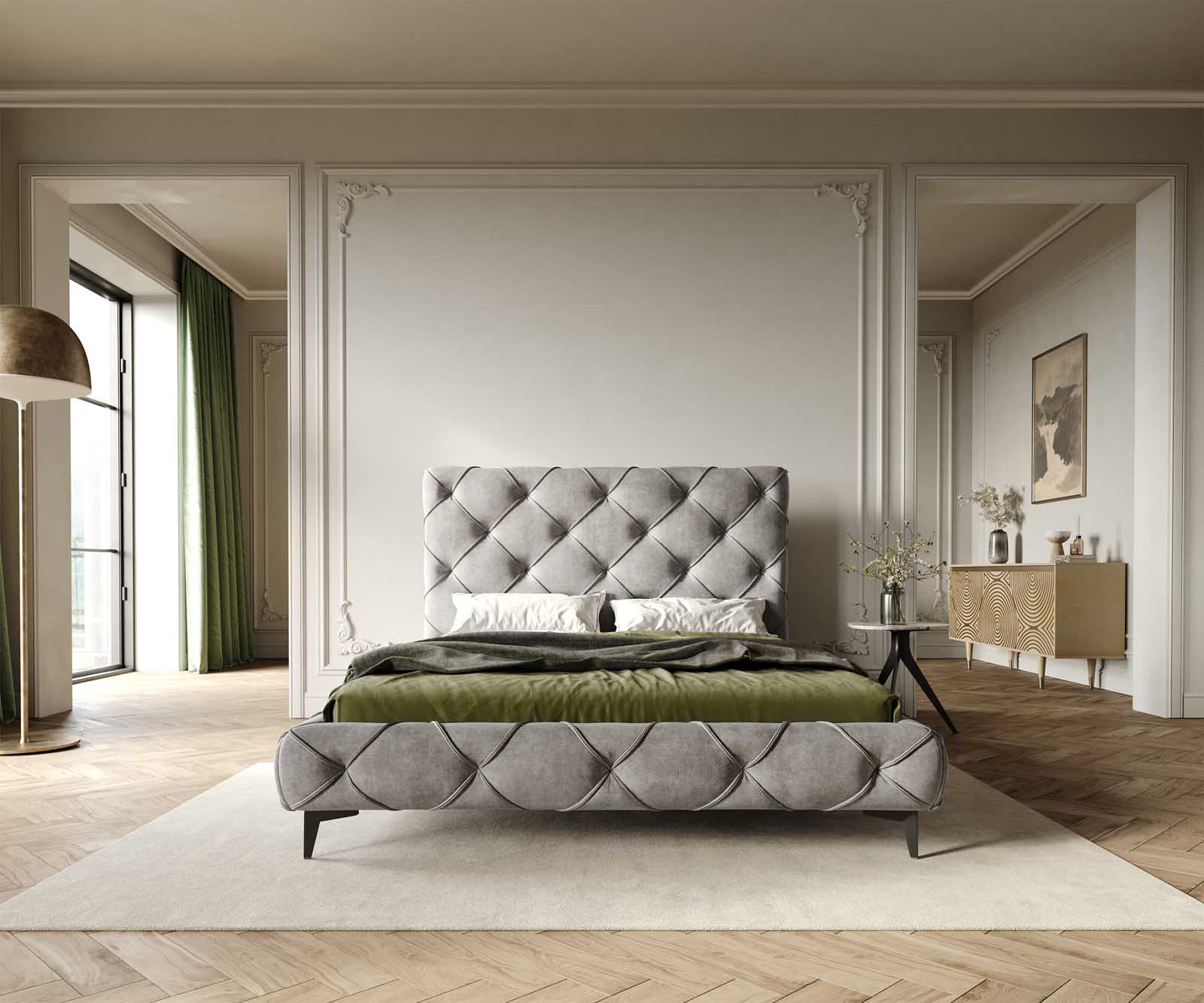 Тапицирано легло Nayara 140x200 cm микрофибър сиво 1 Тапицирано легло Nayara 140x200 cm микрофибър сиво 1