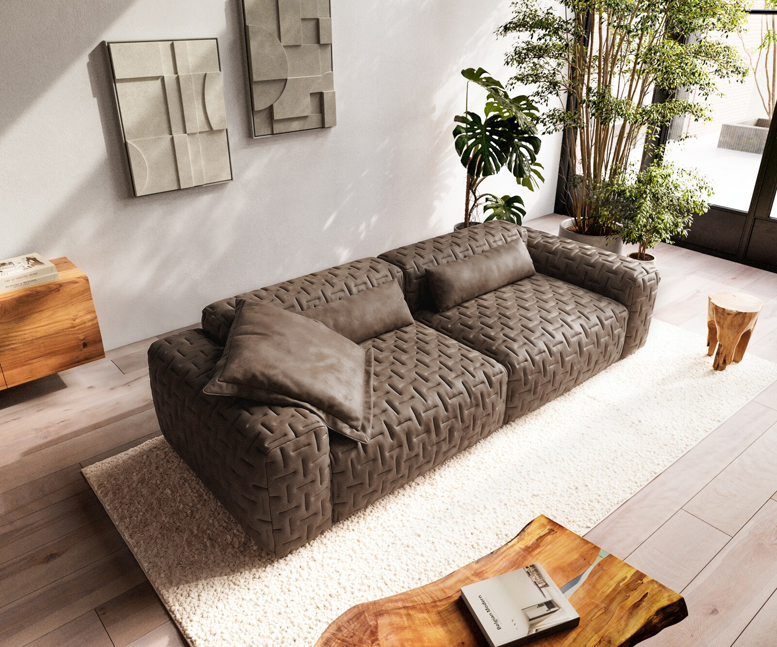 Голям диван Freestyle 280x110 cm микрофибър тъмно сиво винтидж ватиран 3