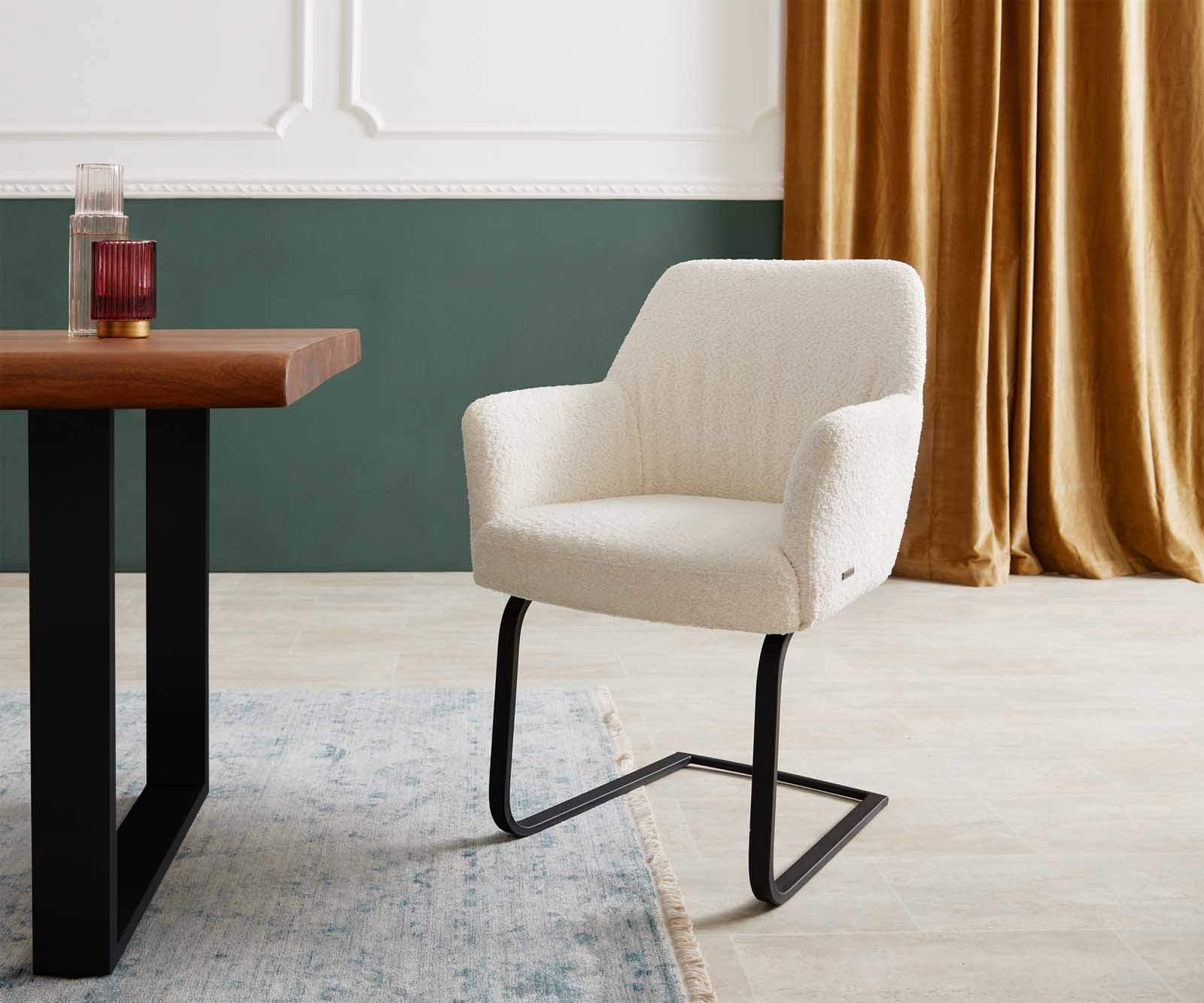 Люлеещ стол с подлакътници Букле Бял Конзолен крак плосък Черен Покет пружина Xana-Flex Люлеещ стол с подлакътници Букле Бял Конзолен крак плосък Черен Покет пружина Xana-Flex