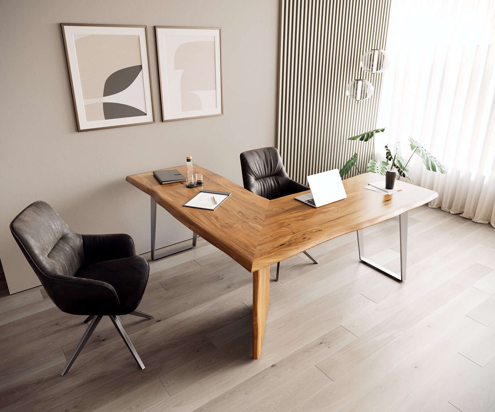 Бюро Live-Edge 170x170 естествена акациева рамка сребърен дървесен ръб 6