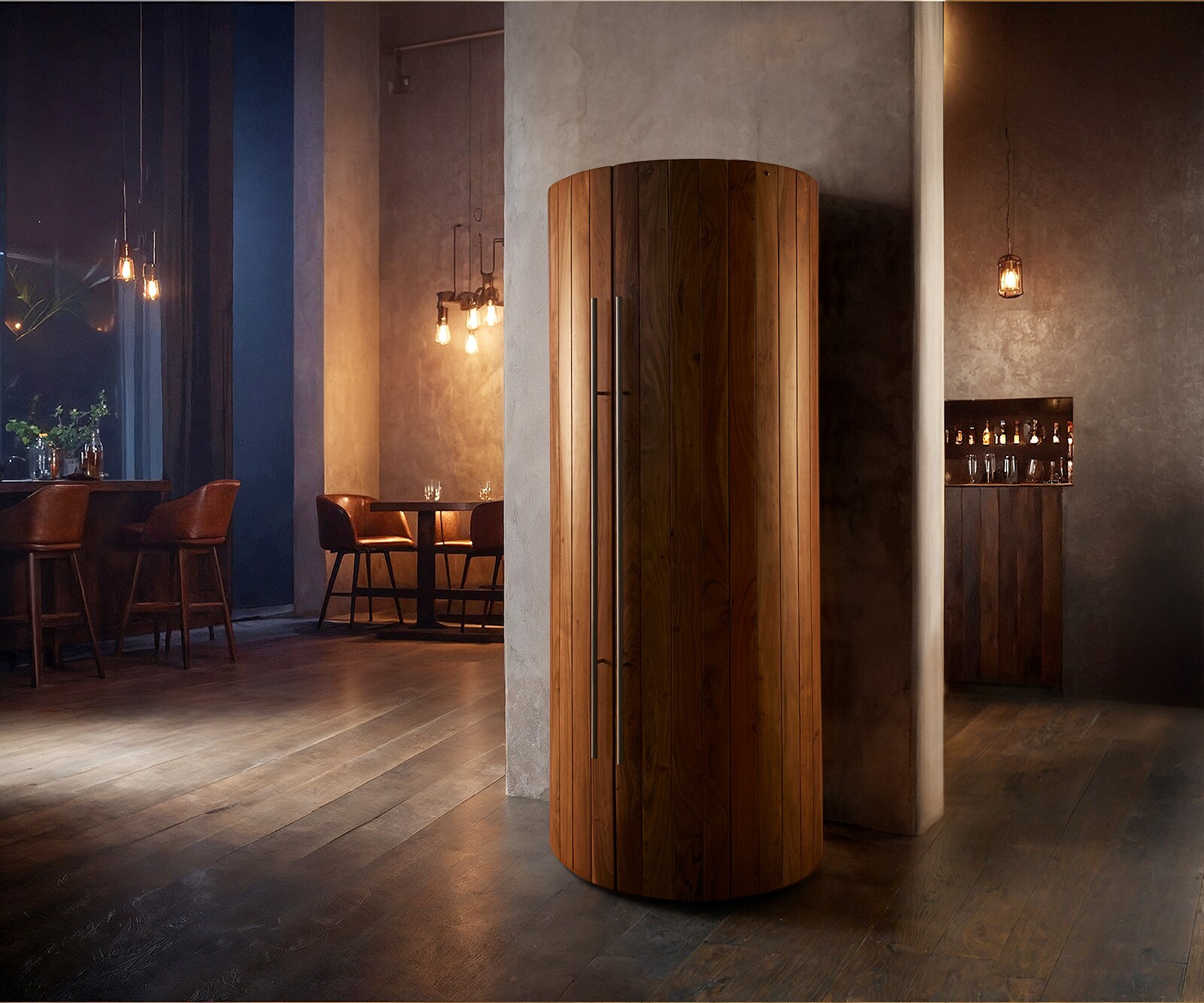 Бар шкаф Tulsa 80x190 см акация, естествено LED осветление, Шкаф за вино 2