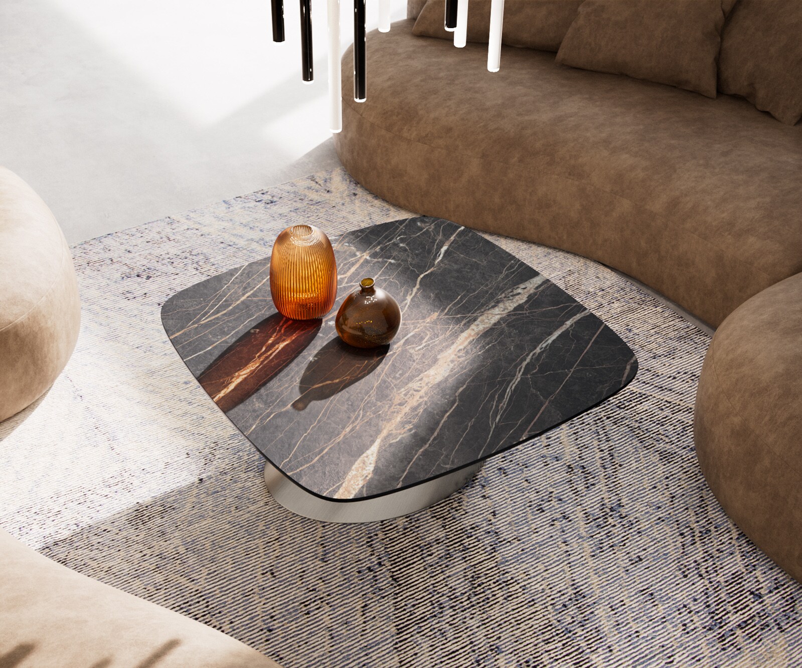 Масичка за кафе Edge Boot 90x90 cm керамика Laminam® Noir Desir Brown Conis матирана неръждаема стомана 4