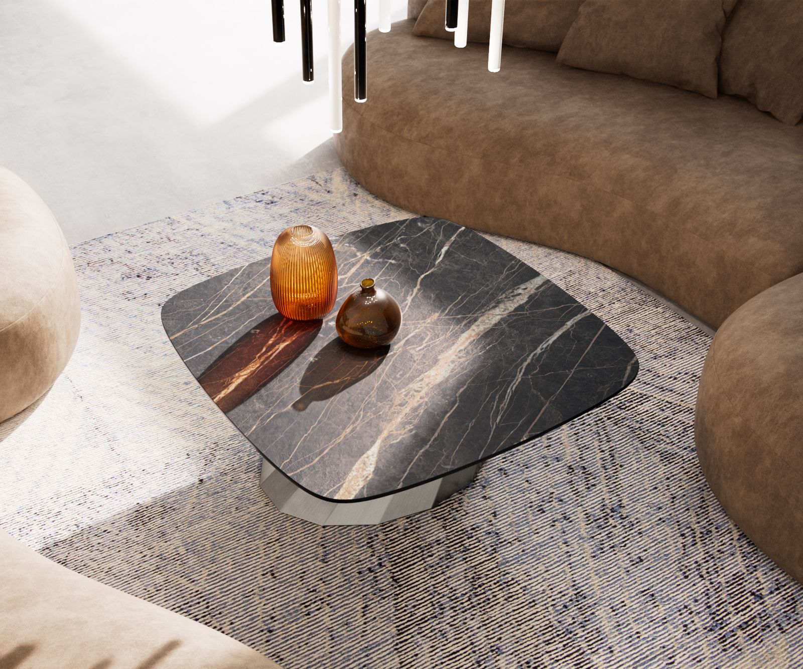 Масичка за кафе Edge Boot 90x90 cm керамика Laminam® Noir Desir Brown Parabi матирана неръждаема стомана 3