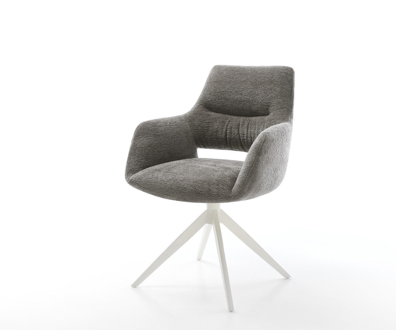 Въртящ се стол Yago-Flex с подлакътници Bouclé Soft Mud Кръстосана рамка широка Бяла 360° въртене Люлееща се функция Ядро от джобни пружини 1