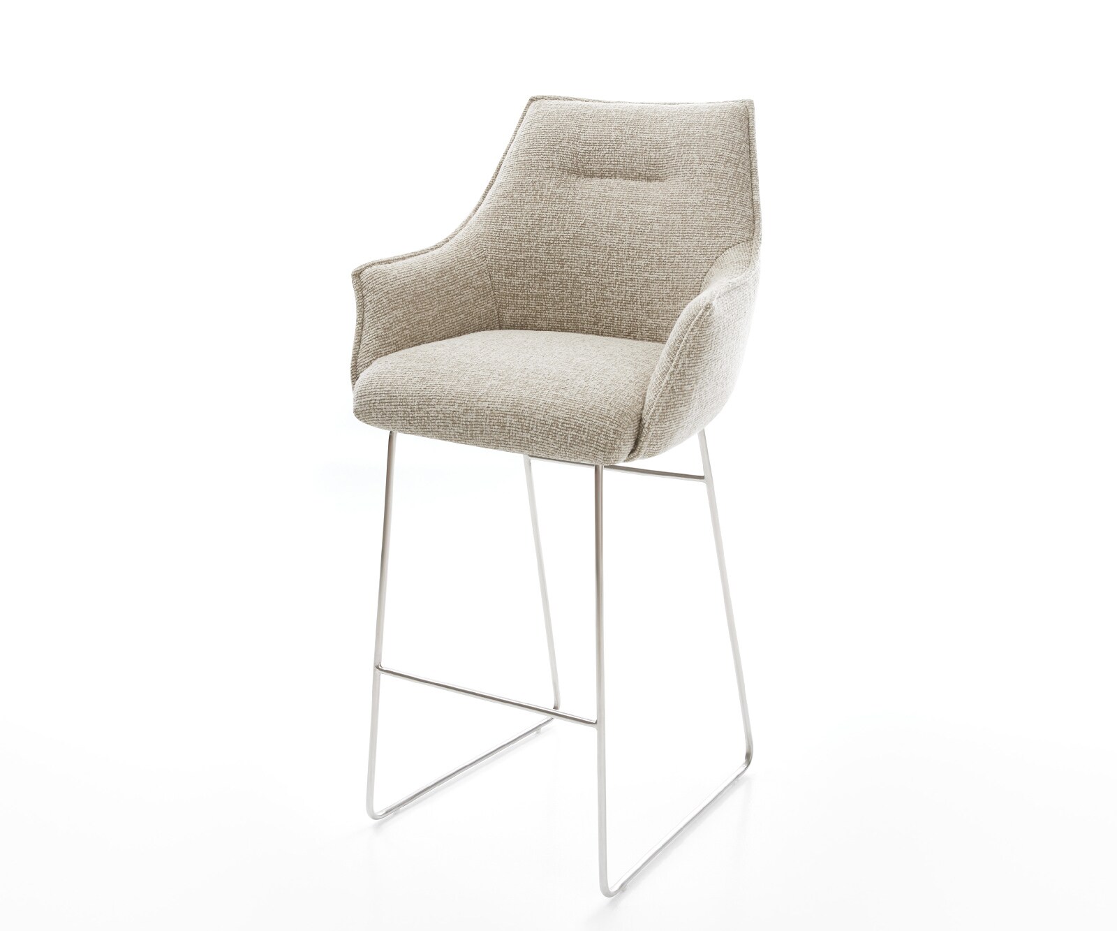 Бар стол Alja-Flex, светлобежов плат, Основа шейна от неръждаема стомана със сребрист цвят, сърцевина от джобни пружини