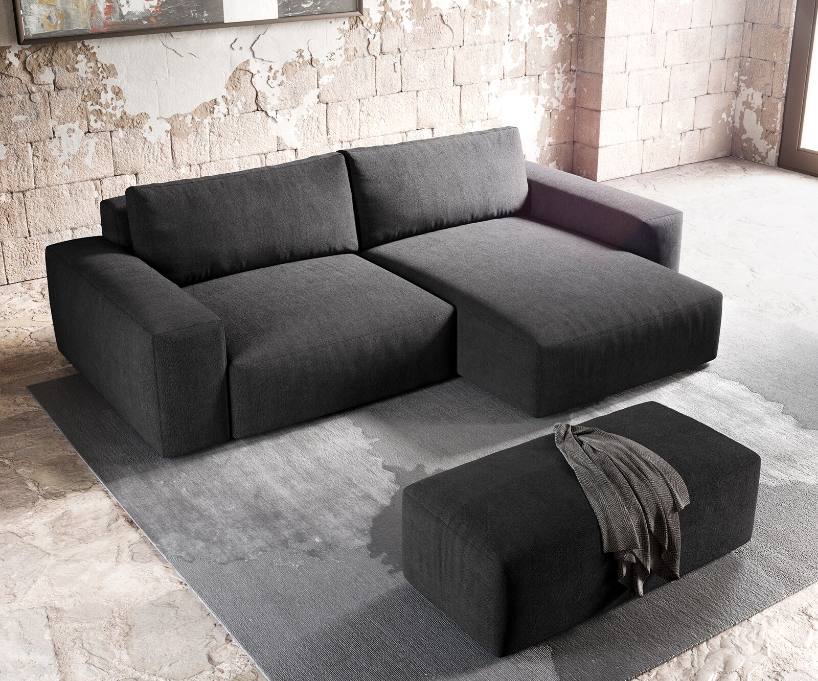 Ъглов диван XL 270x180 cm Микрофибър Черен Варианти лежанка с табуретка Lanzo 3