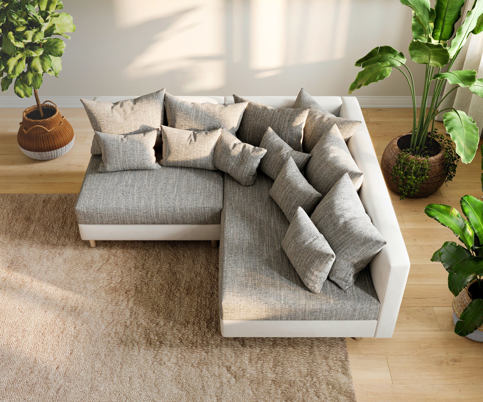 Ъглов диван Кафяв античен вид модулна лежанка дясна Clovis 4