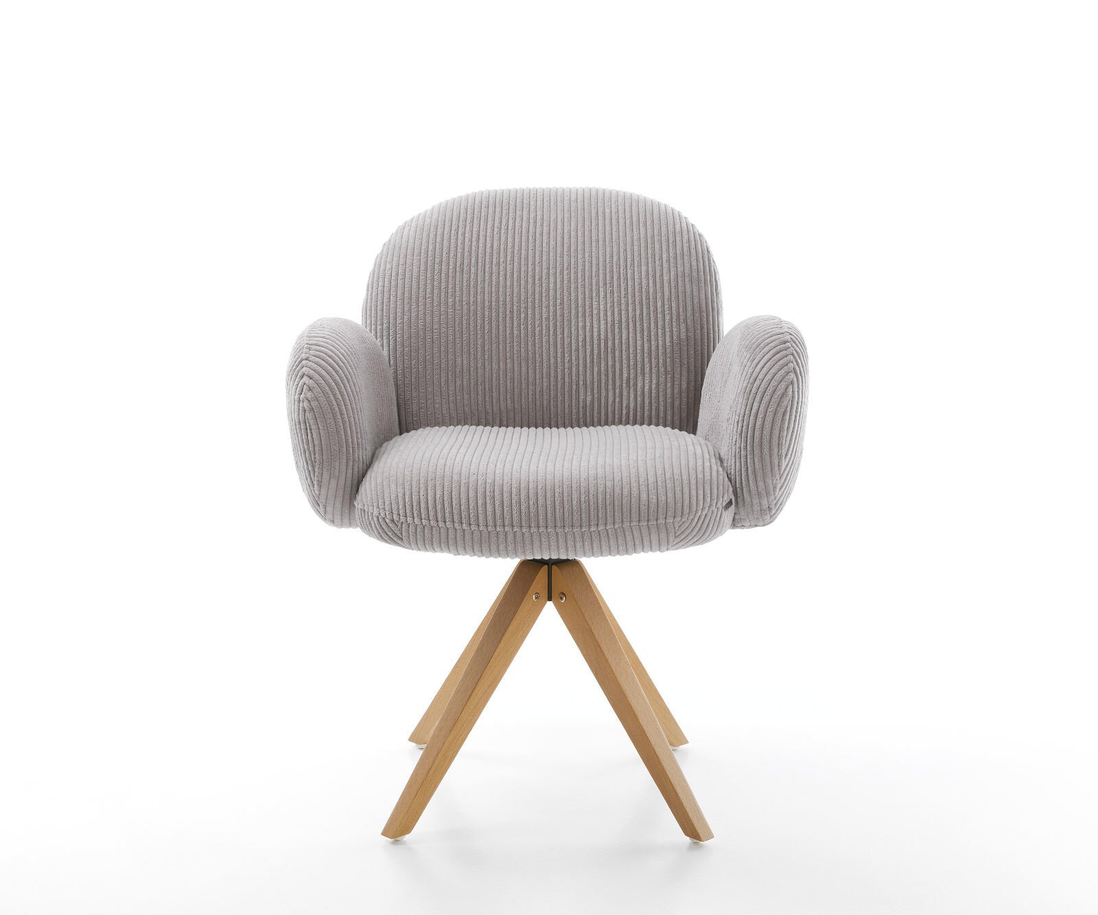 Врътящ се стол с подлакътници Корд СребристСив Дървена рамка  Натурал 180° въртящ се Покет пружина Nube-Flex 2