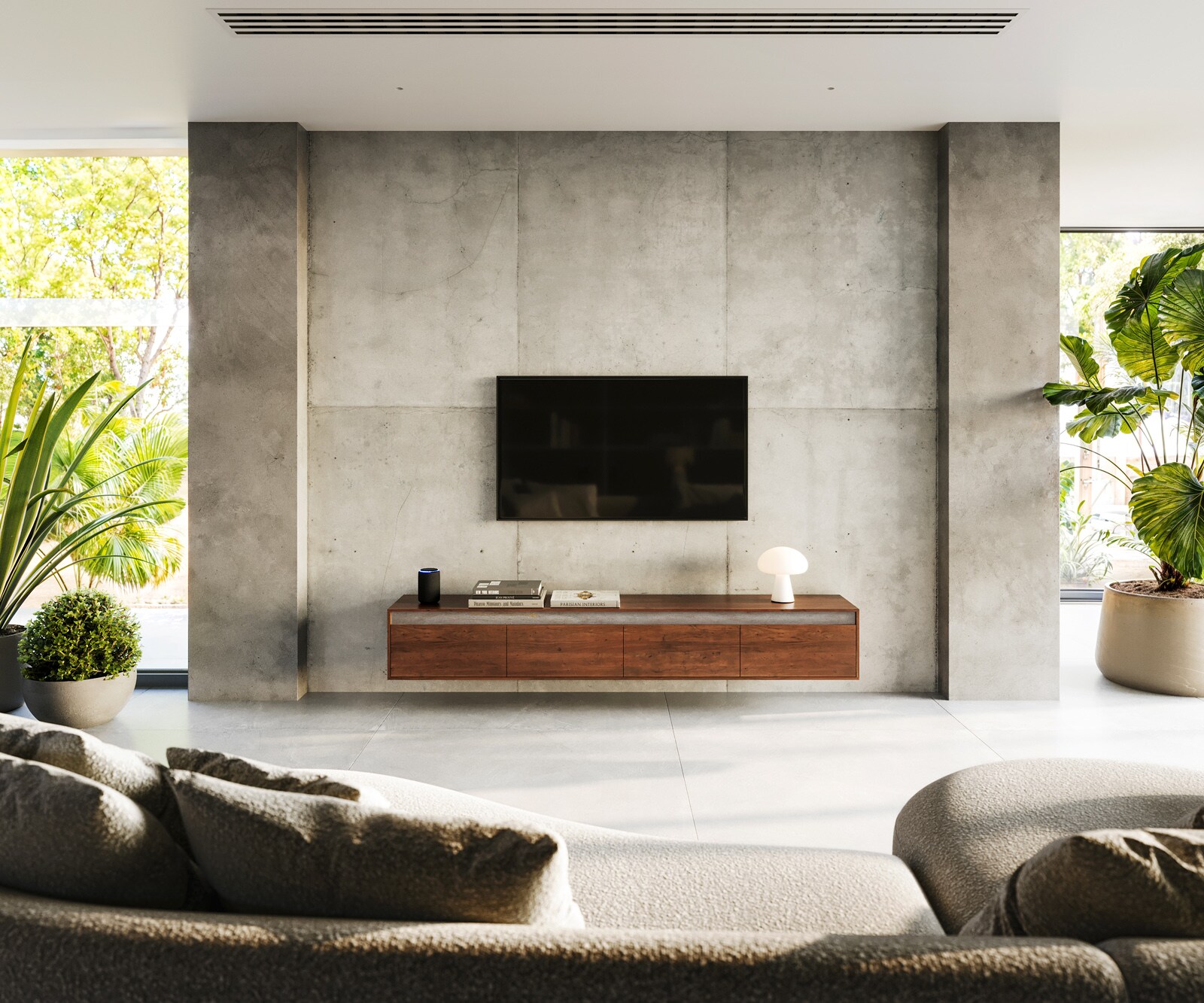 Нисък шкаф 200 cm Акация Кафяв каменен фурнир 4 Чекмеджета висящ Stonegrace 1