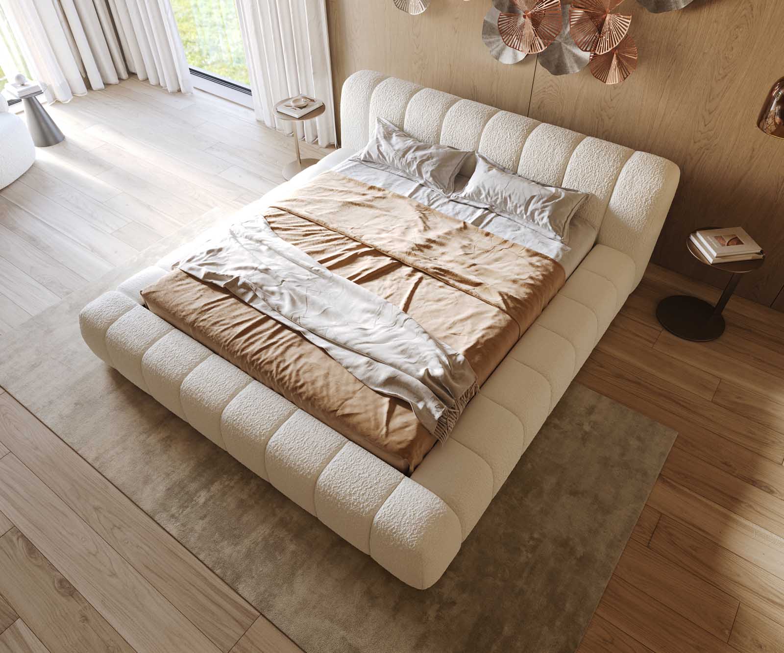 Тапицирано легло Cutio 180x200 cm Bouclé крем-бяло 3