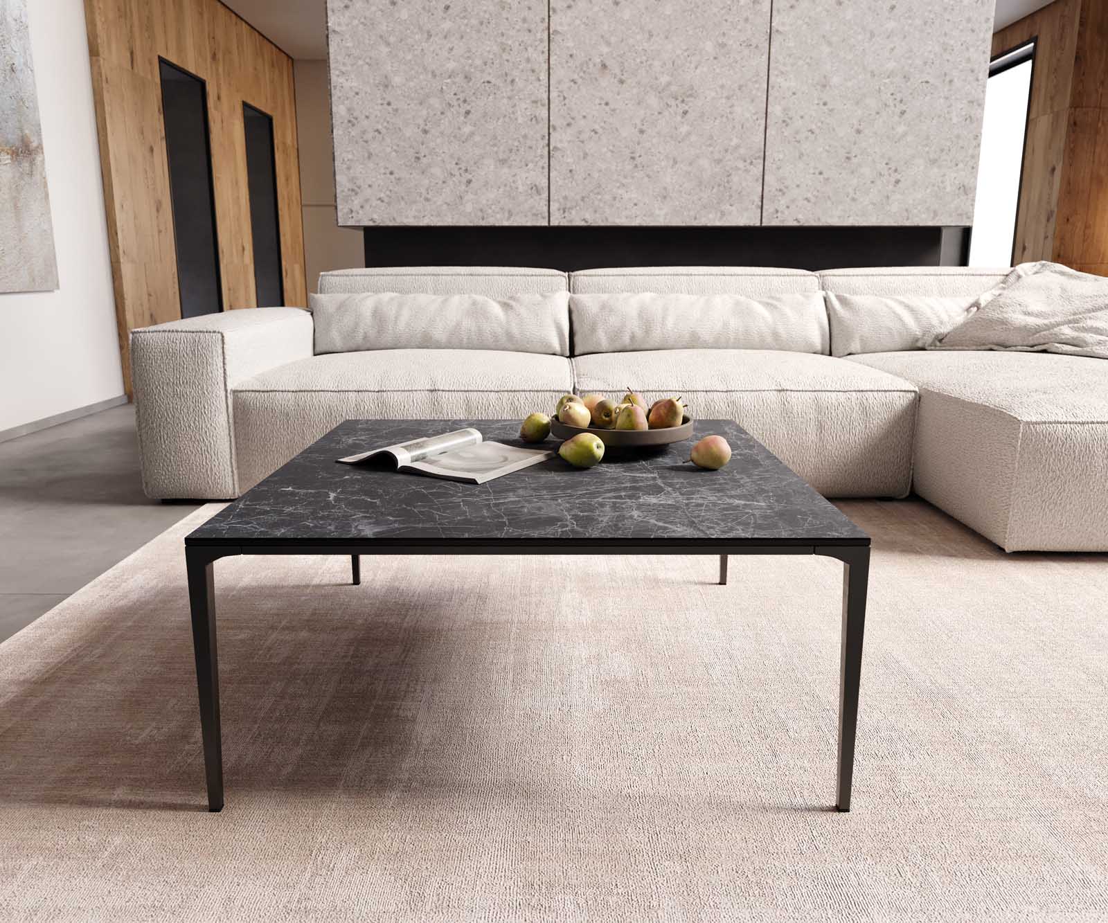 Холна маса 85x85 cm Керамика Laminam®Nero Greco Антрацит Основа Метал Черен Levente 1