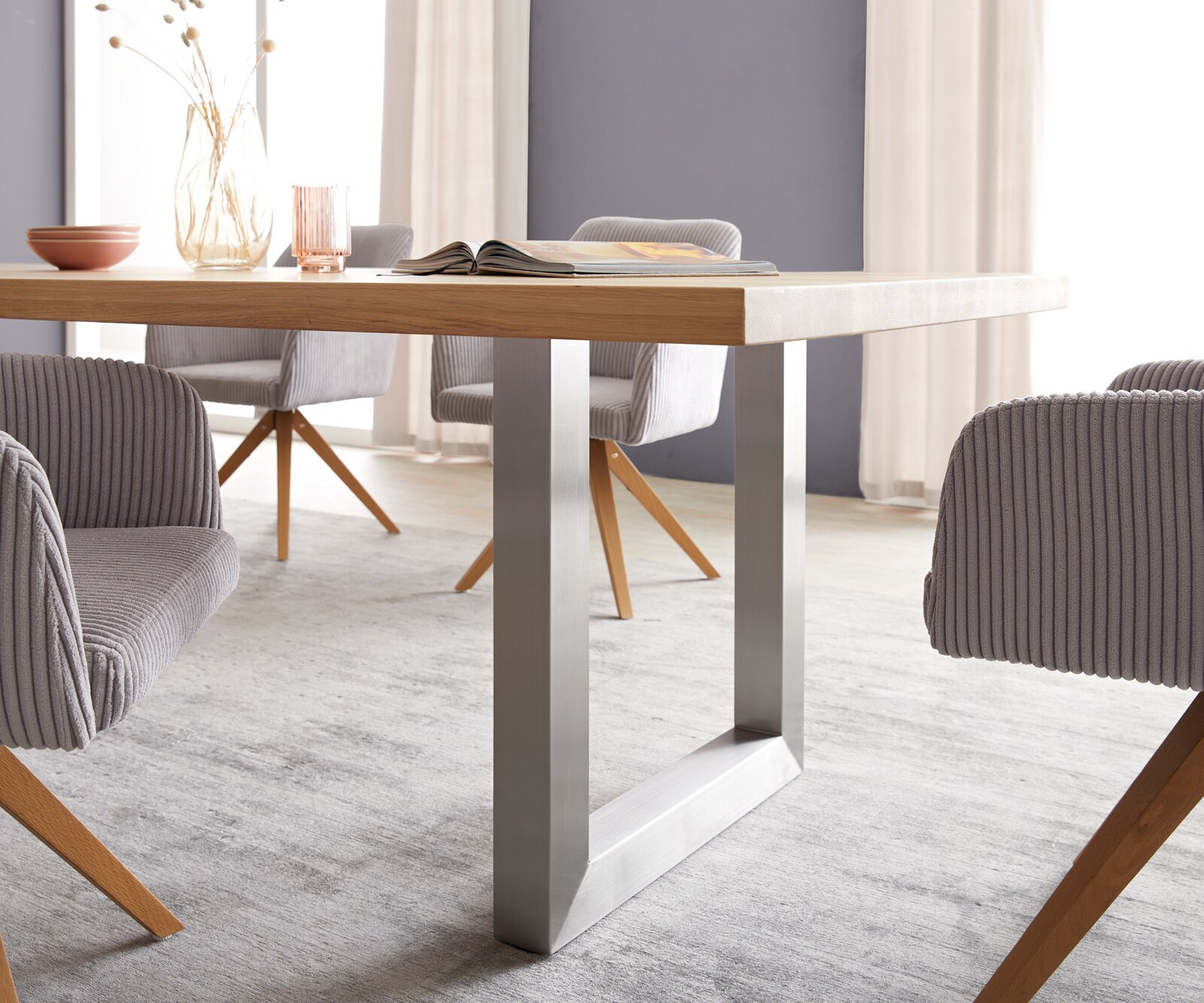 Маса 300x100 Дъб Натурал Неръждаема стомана Широк профил Edge 5