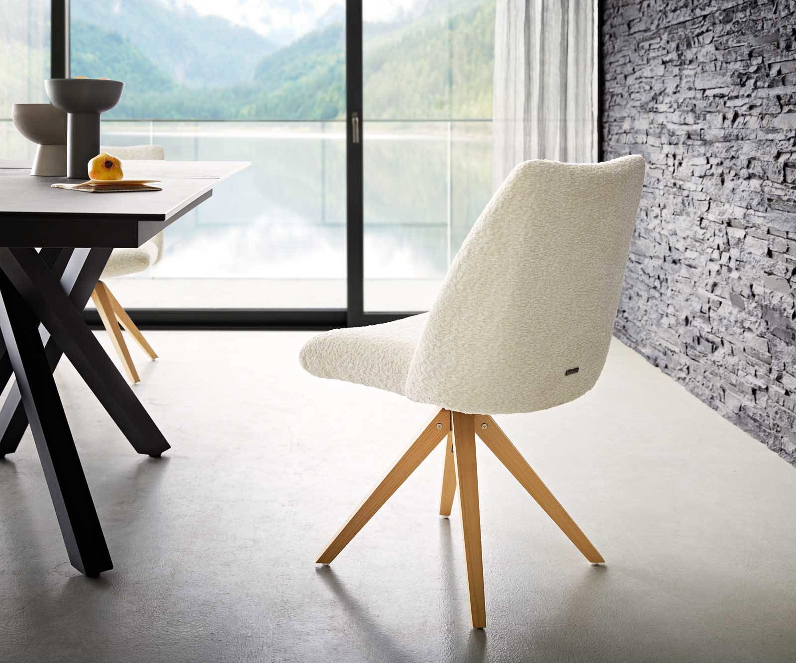 Врътящ се стол Букле Бял Дървена рамка  Натурал 180° въртящ се Покет пружина Elso-Flex 4 Врътящ се стол Букле Бял Дървена рамка  Натурал 180° въртящ се Покет пружина Elso-Flex 4