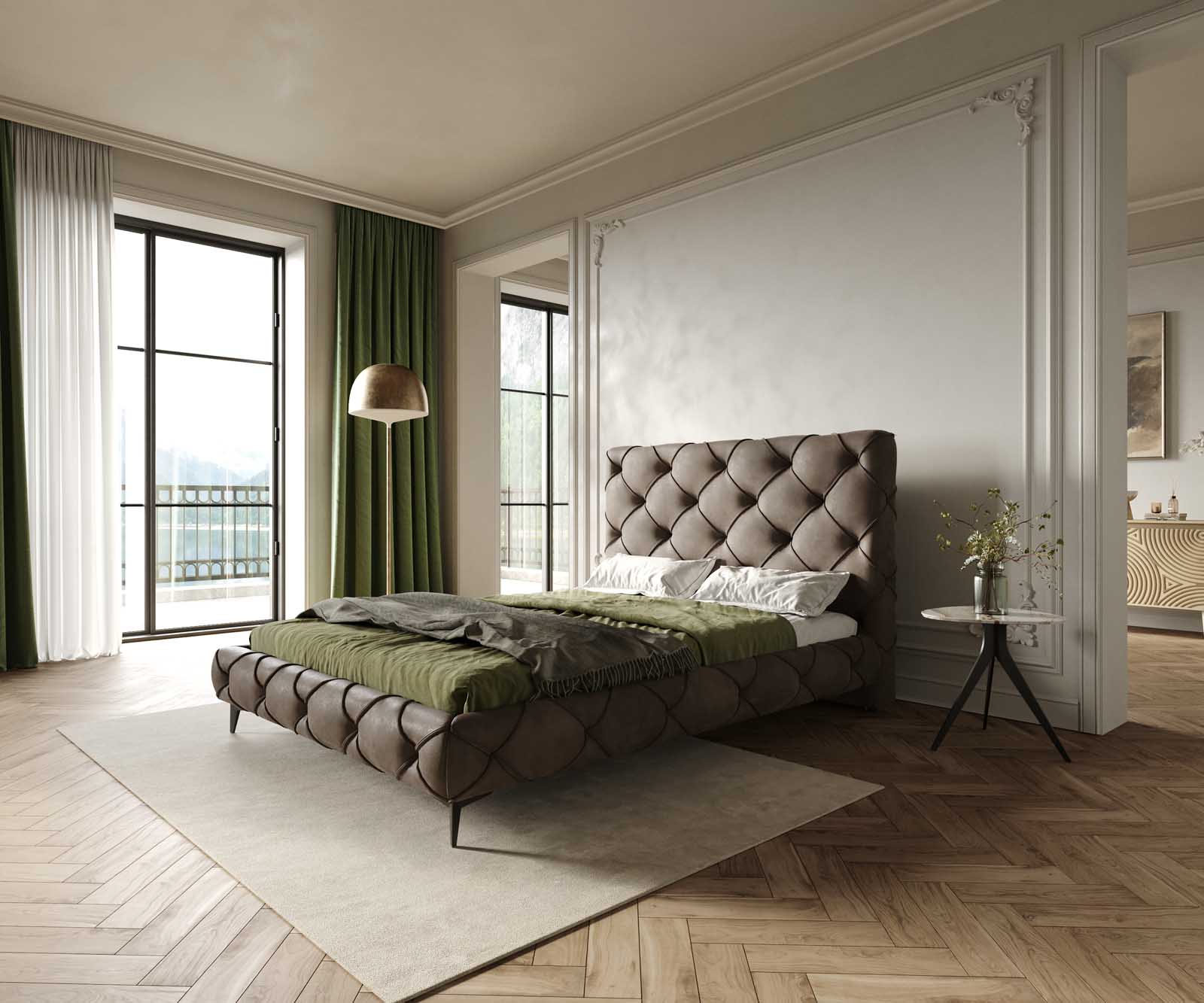 Тапицирано легло Nayara 140x200 cm микрофибър сив реколта Тапицирано легло Nayara 140x200 cm микрофибър сив реколта