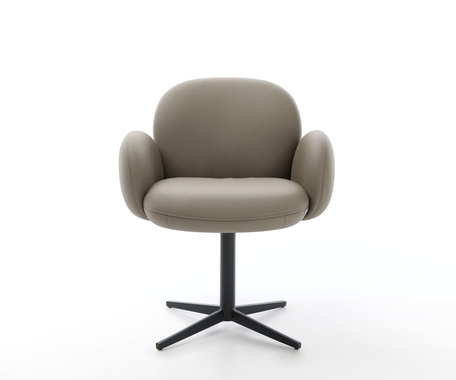 Врътящ се стол с подлакътници Естествена кожа Сиво-Кафяв Офис основа Черен 360° въртящ се Покет пружина Nube-Flex 2