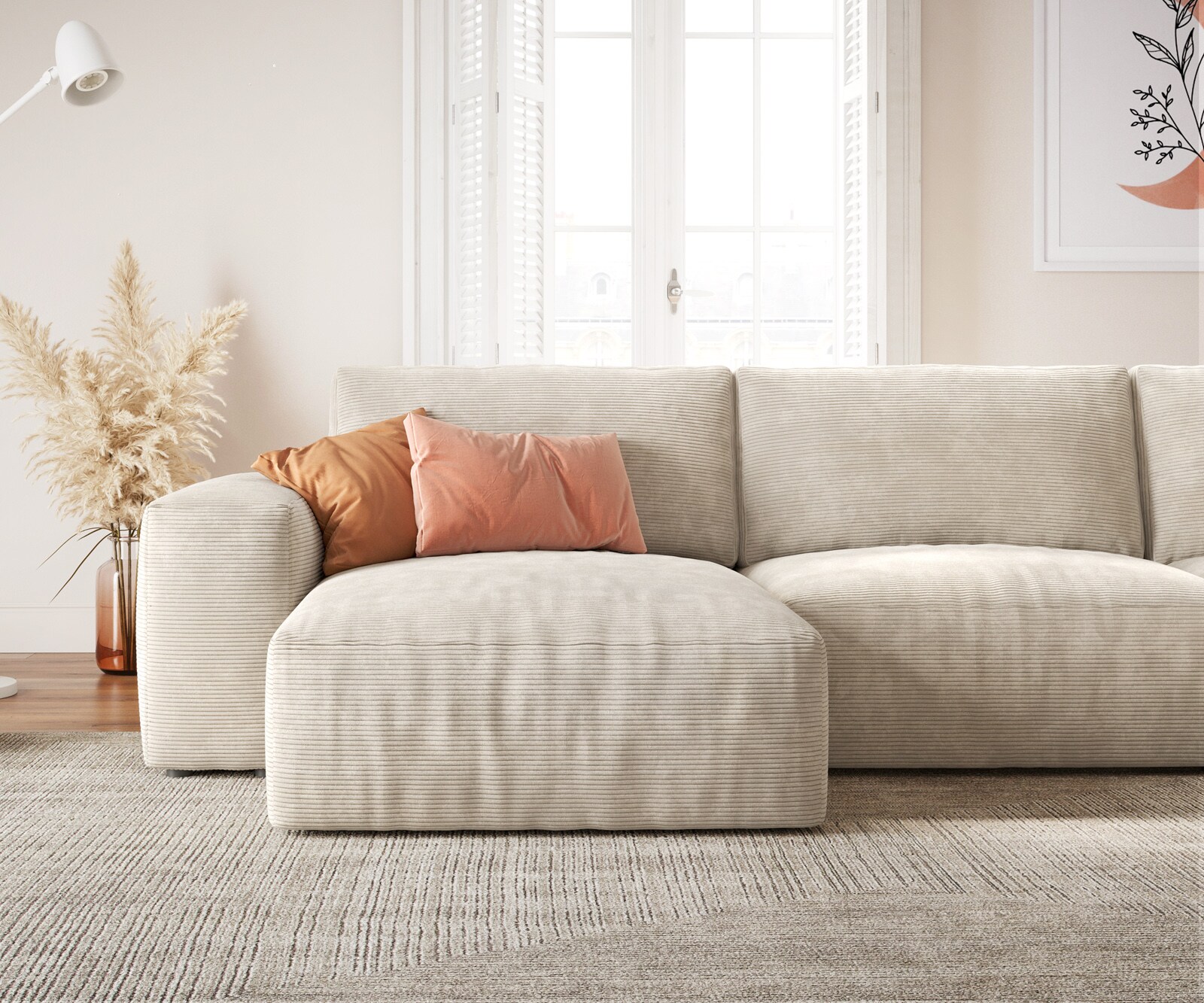 Холна гарнитура Lanzo 300x210 см Бежов Корд Променлива с осман 4