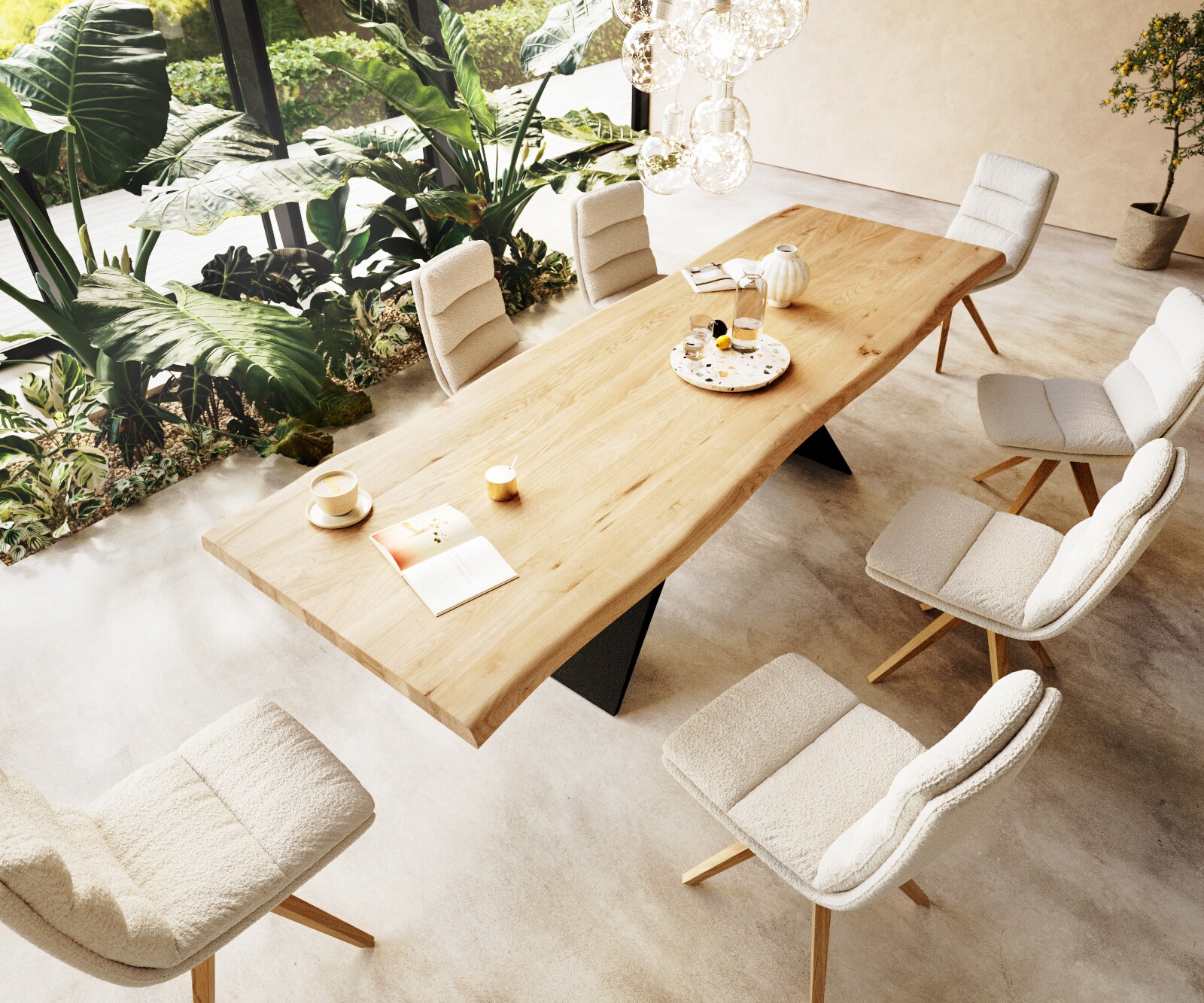 Маса 300x100 Дъб Натурал V-Рамка плоска стомана Черен Edge 2