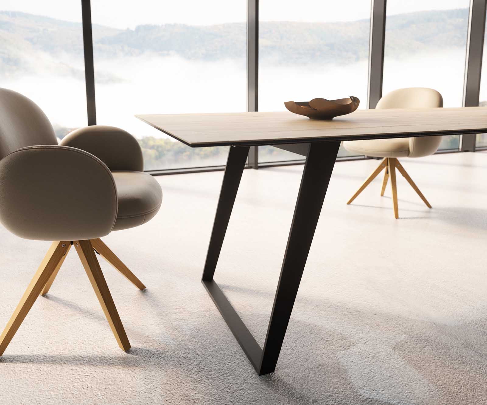 Маса 300x100 Keramik Laminam® Sabbia Дъбцвят Метал под ъгъл Черен Edge 5