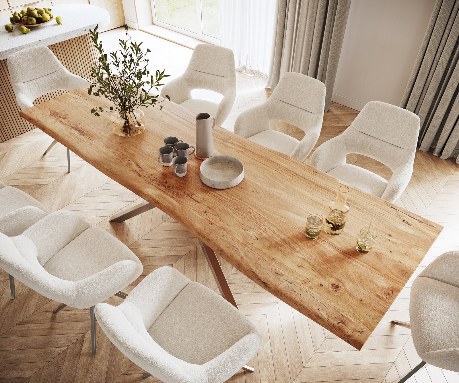 Маса 300x100 Акация Натурал КръстРамка Правоъгълник Неръждаема стомана Edge 4