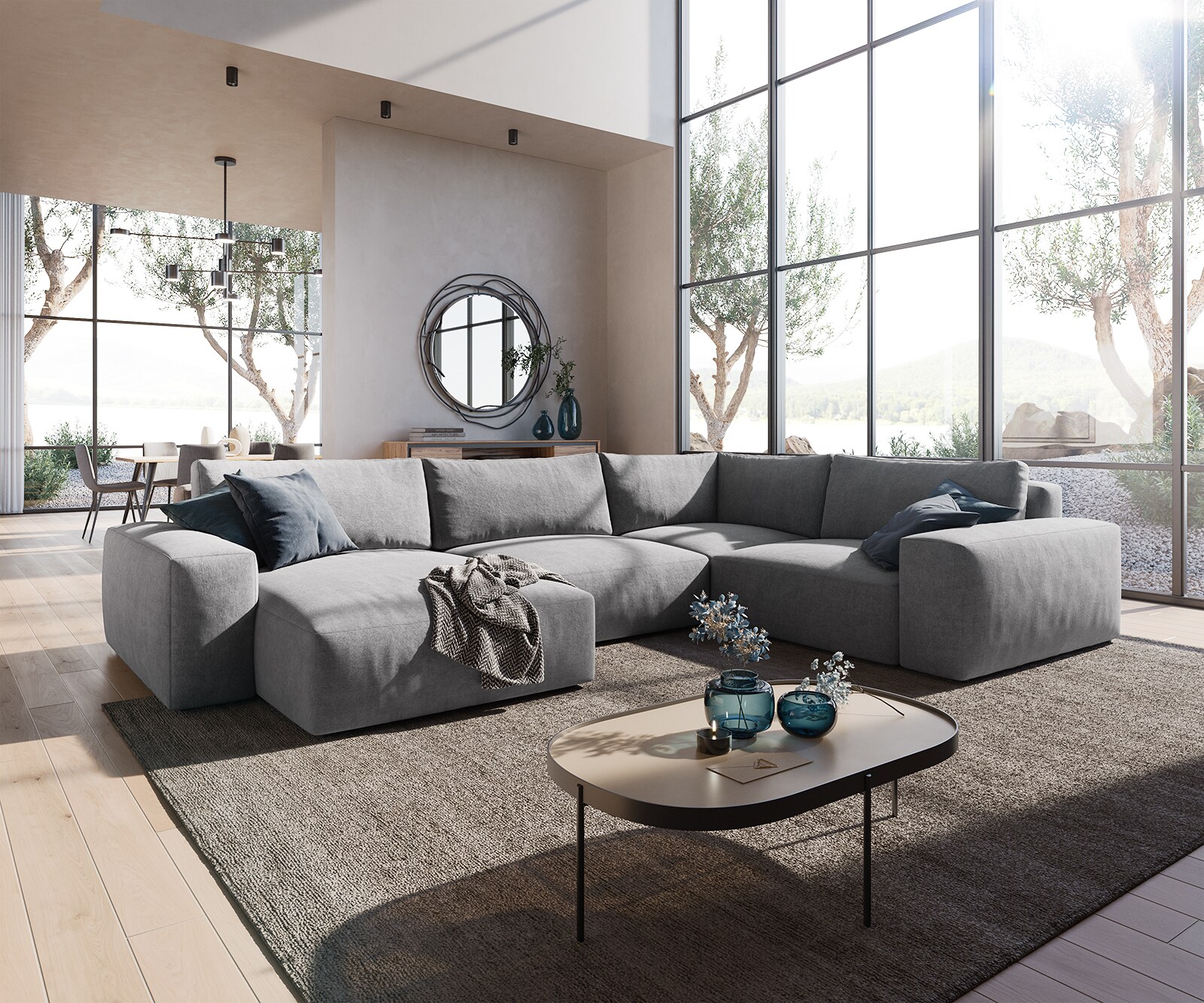 П-образен диван Lanzo XL 360x260 см Микрофибър Сив, Лява/Дясна Лежанка