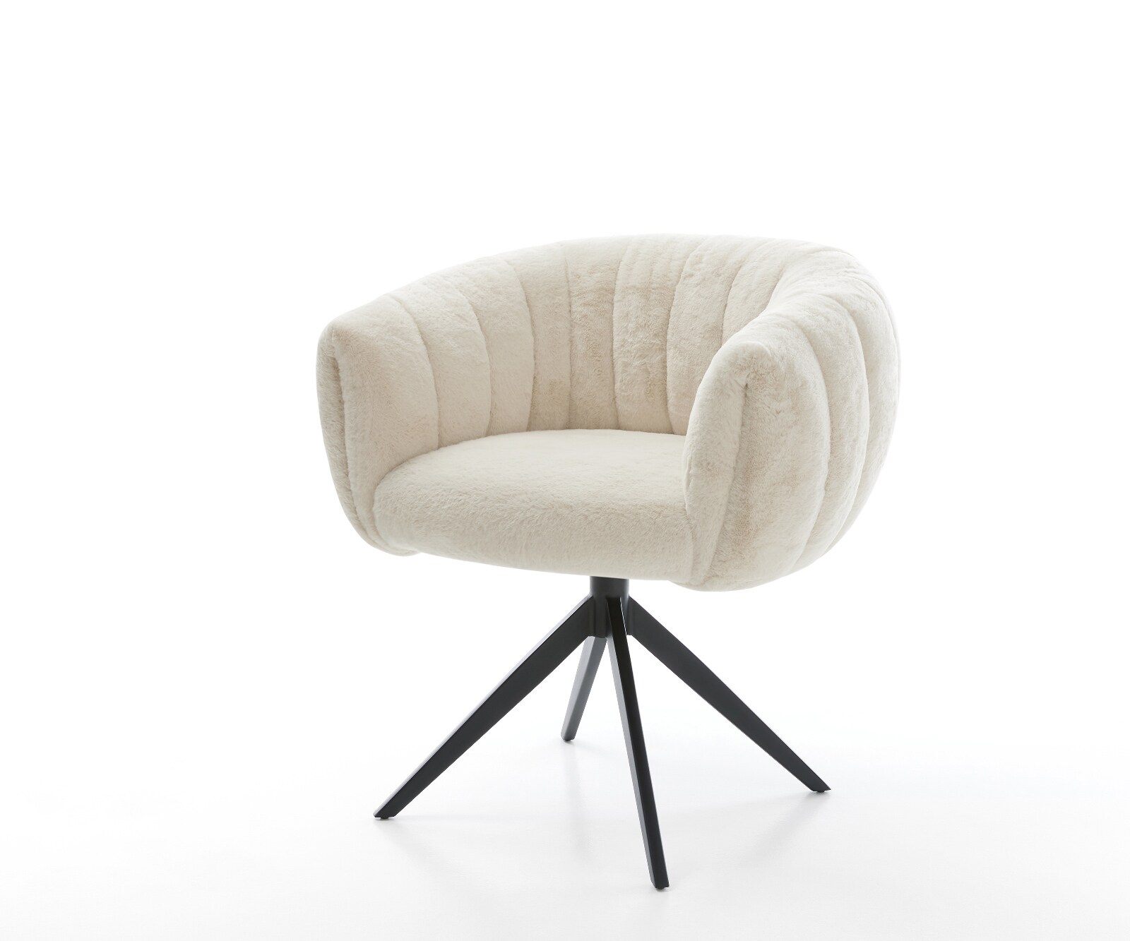 Въртящ се стол Jada-Flex, плюш кремаво-бяло, Кръстосана рамка широка черна, 360° въртене, Люлееща се функция, Ядро от джобни пружини