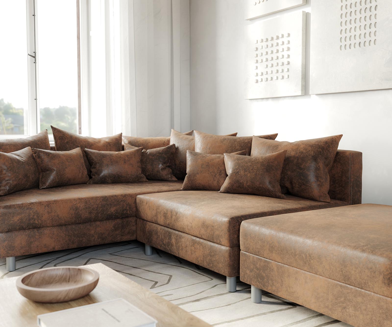 Ъглов диван Кафяв античен вид модулна лежанка дясна Clovis 6