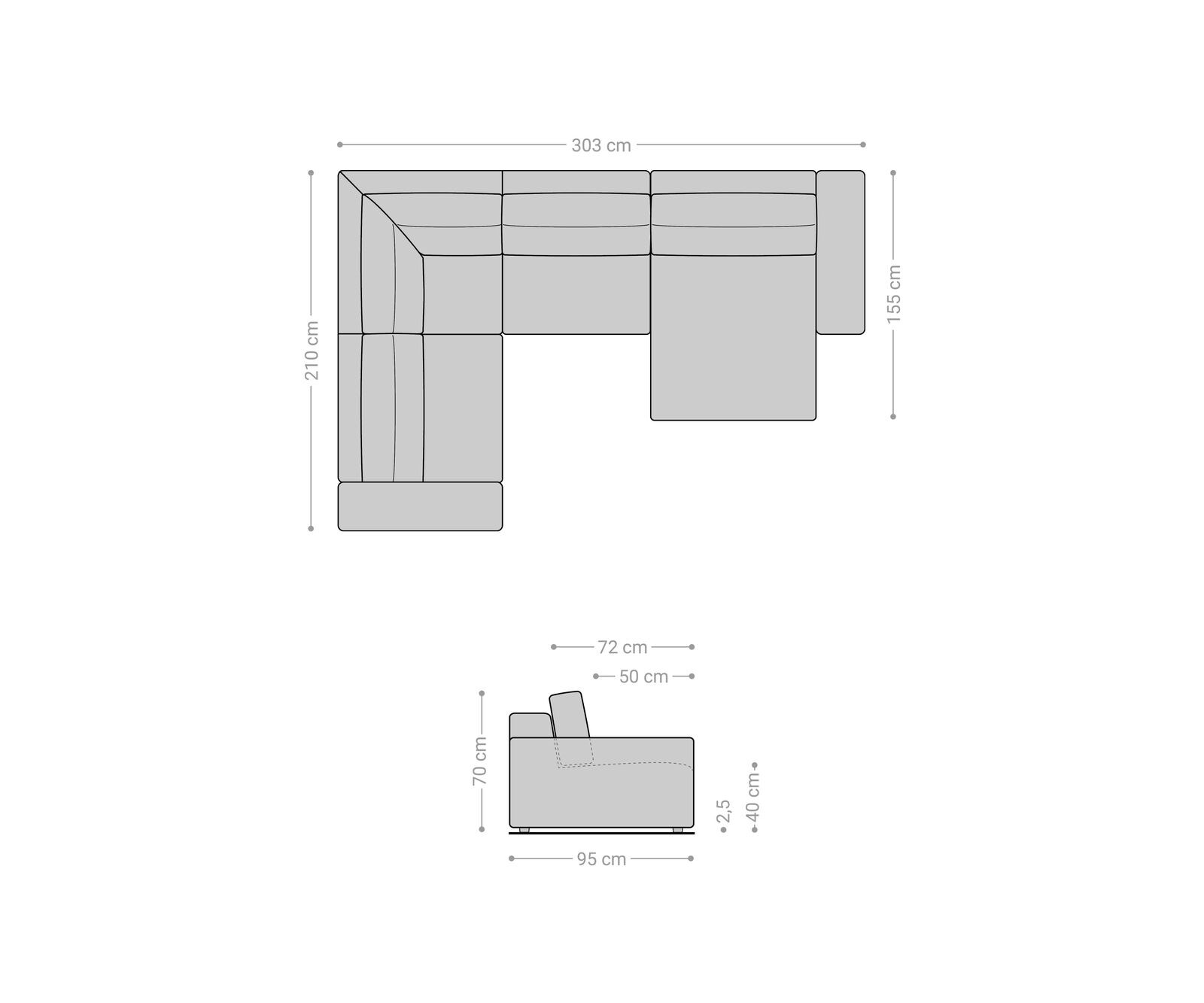 Холна гарнитура L 330x230 cm Имитация на кожа Винтидж Антрацит Лежанка вариации Lanzo 7