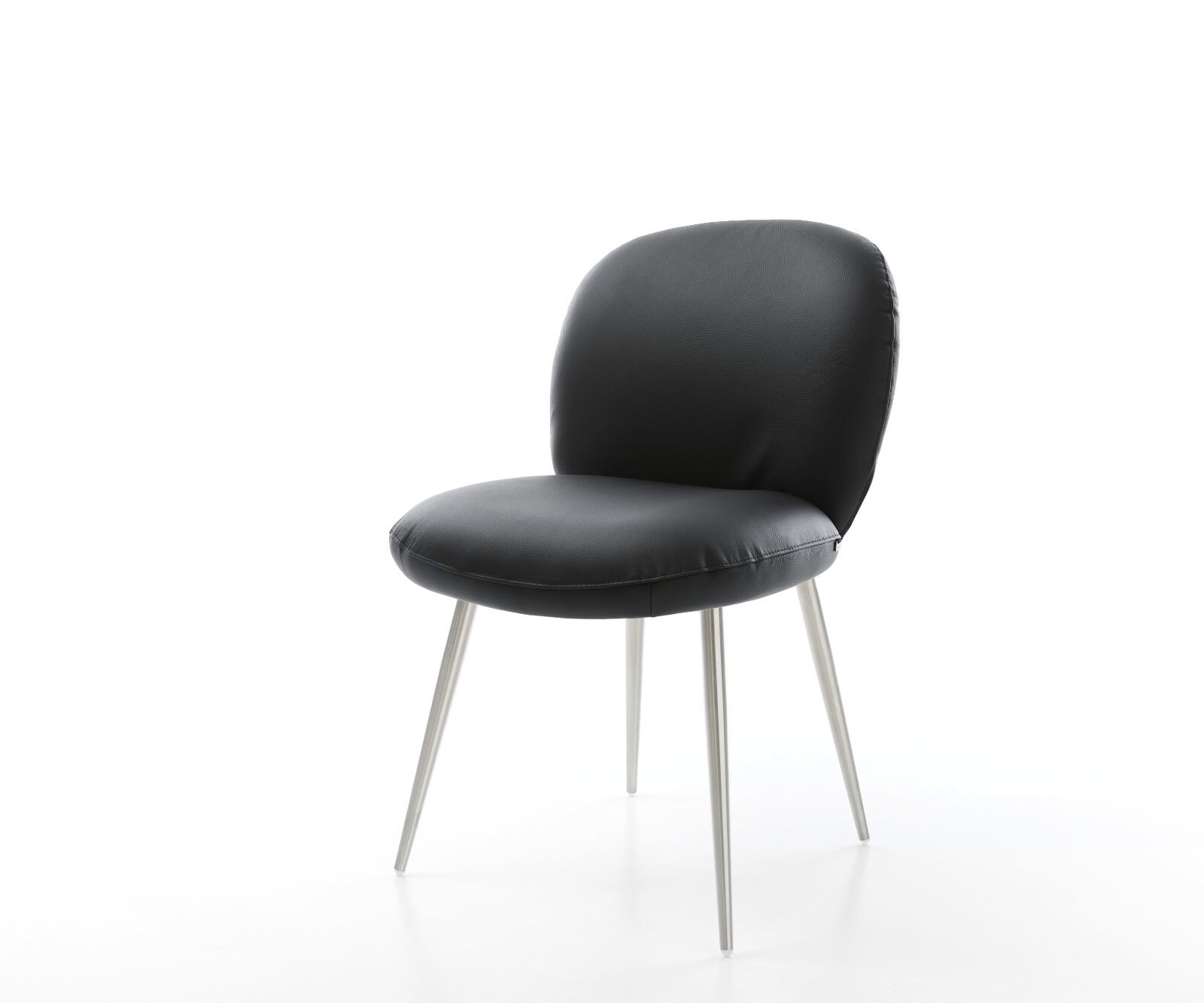 Трапезен стол Естествена кожа Черен 4 крака конични Неръждаема стомана Покет пружина Nube-Flex Трапезен стол Естествена кожа Черен 4 крака конични Неръждаема стомана Покет пружина Nube-Flex