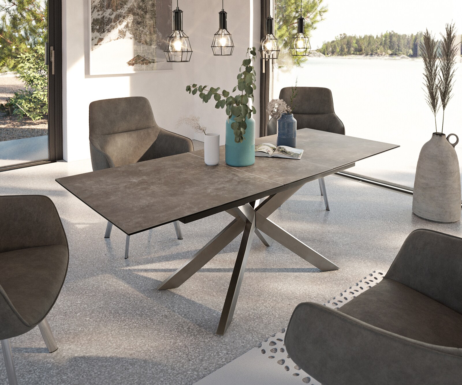 Маса 160/200x90 cm Keramik Кафяв Неръждаема стомана разтегателна Daven 1