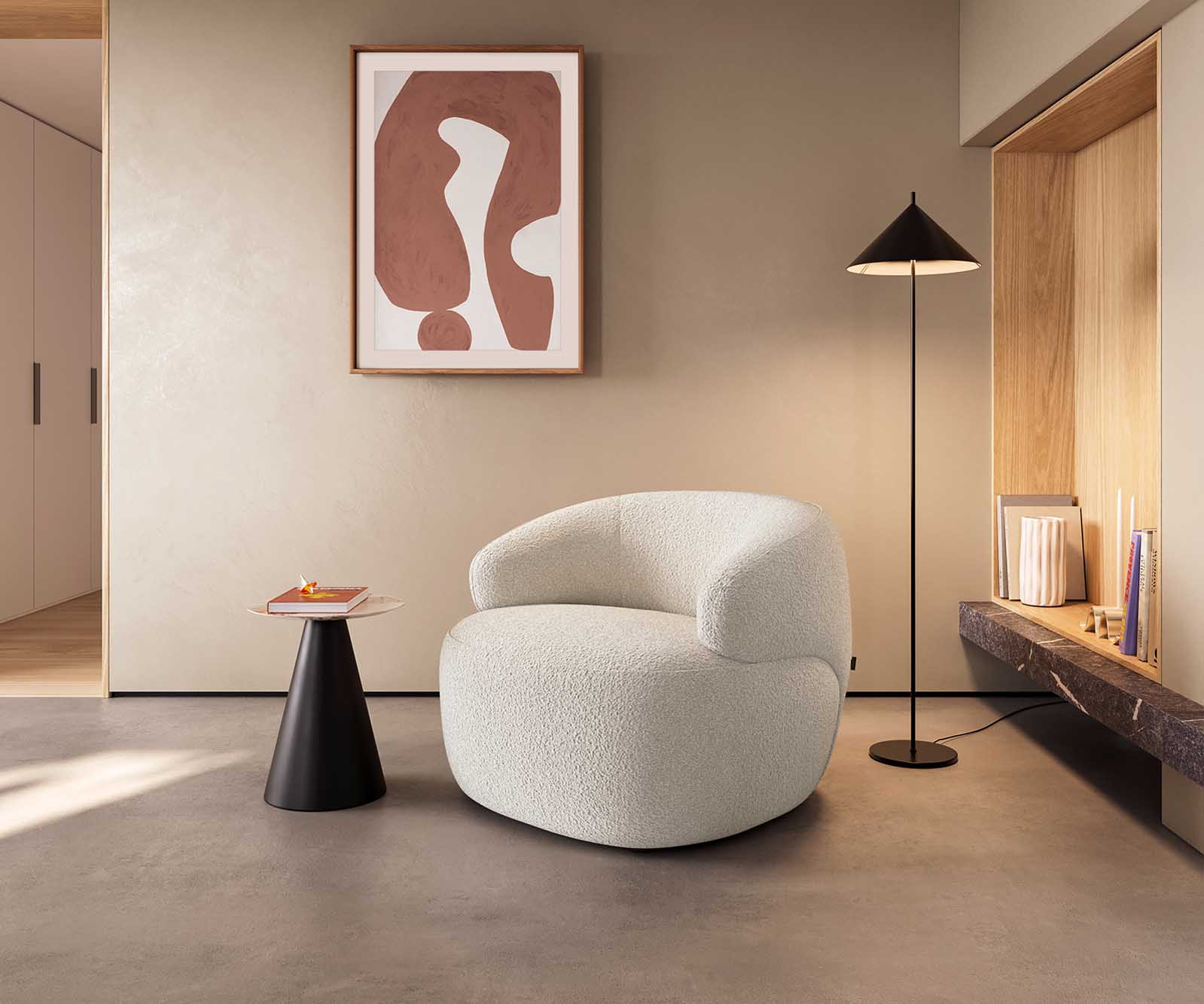Кресло за отдих Nova 88x88 cm bouclé крем-бяло