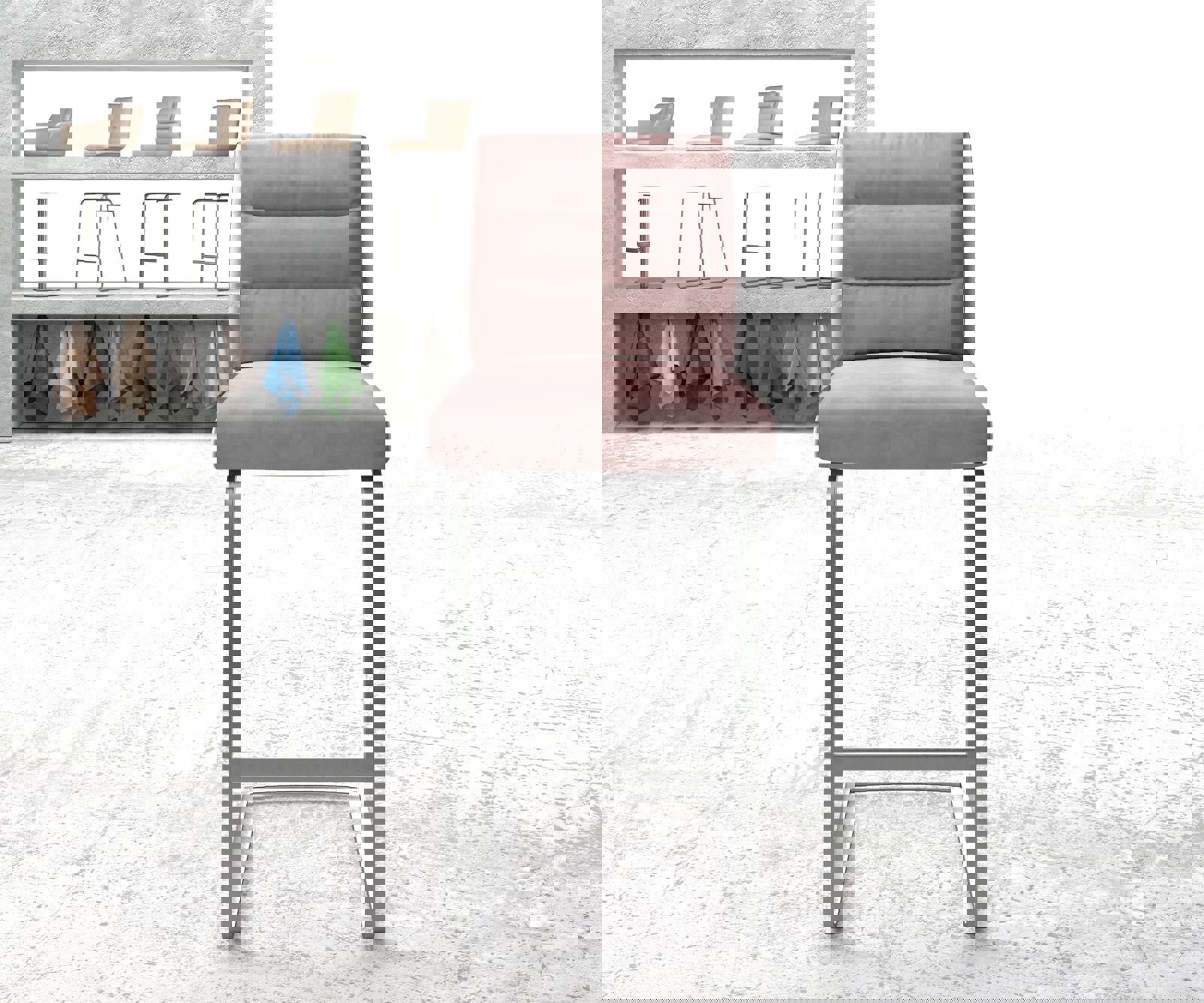 Бар стол Кадифе Розе Конзолен крак плосък Неръждаема стомана Pela-Flex 2