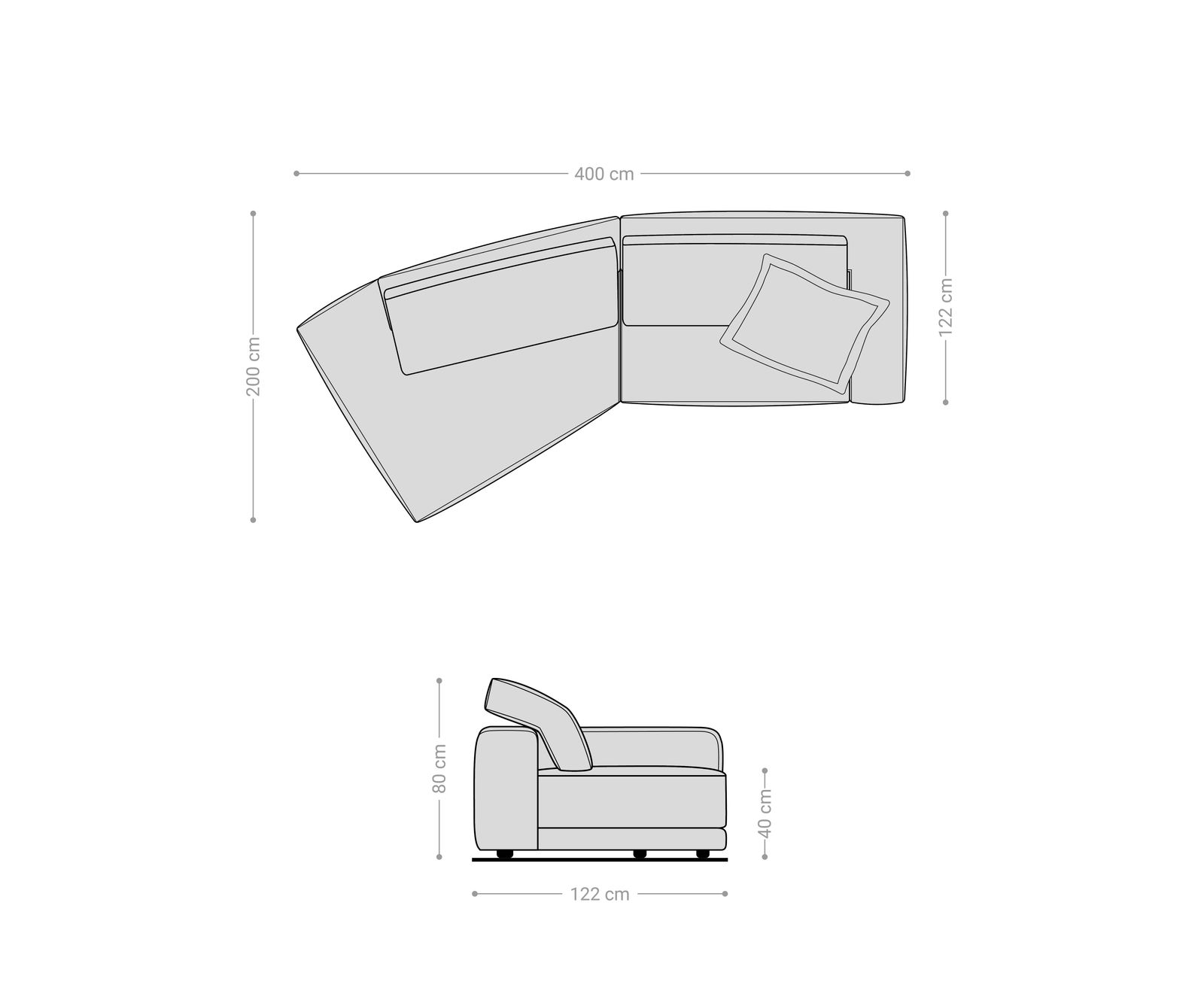 Голям диван Snoosh 400x150 cm микрофибърна кал реколта рекамиер ляво 9