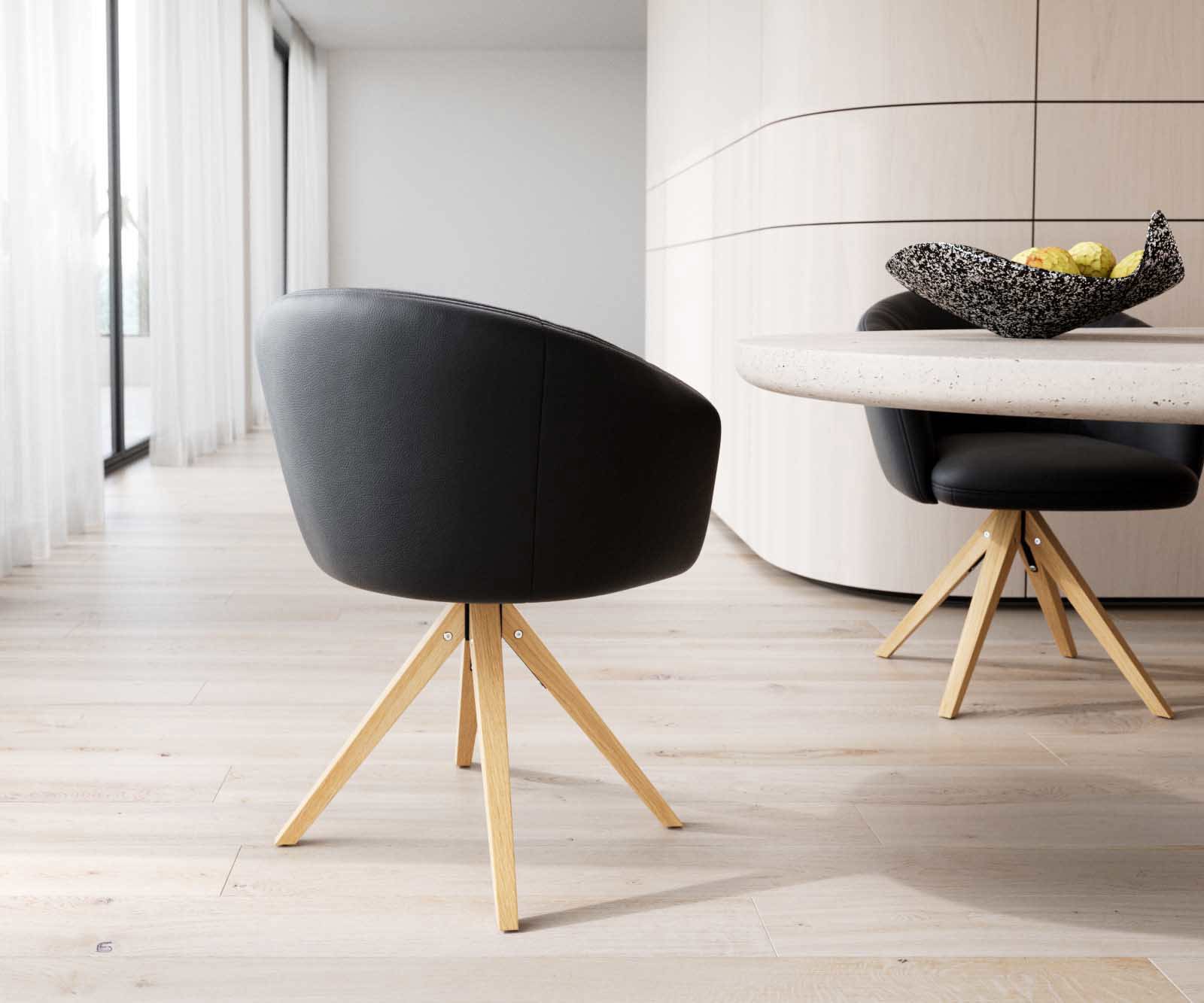 Врътящ се стол с подлакътници Естествена кожа Черен Дървена рамка  Натурал 180° въртящ се Покет пружина Caja-Flex 5 Врътящ се стол с подлакътници Естествена кожа Черен Дървена рамка  Натурал 180° въртящ се Покет пружина Caja-Flex 5